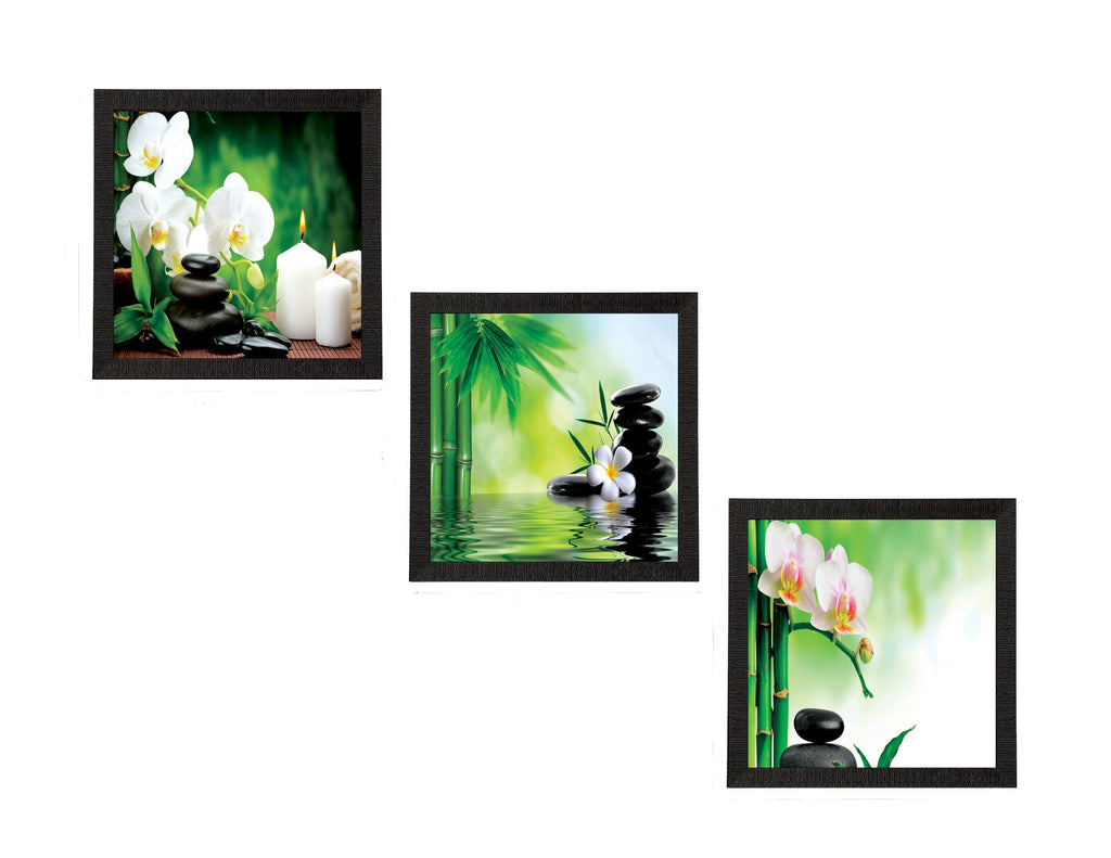 Set Of 3 White Flora and Stones Satin Matt Texture UV Art Painting Kafalo