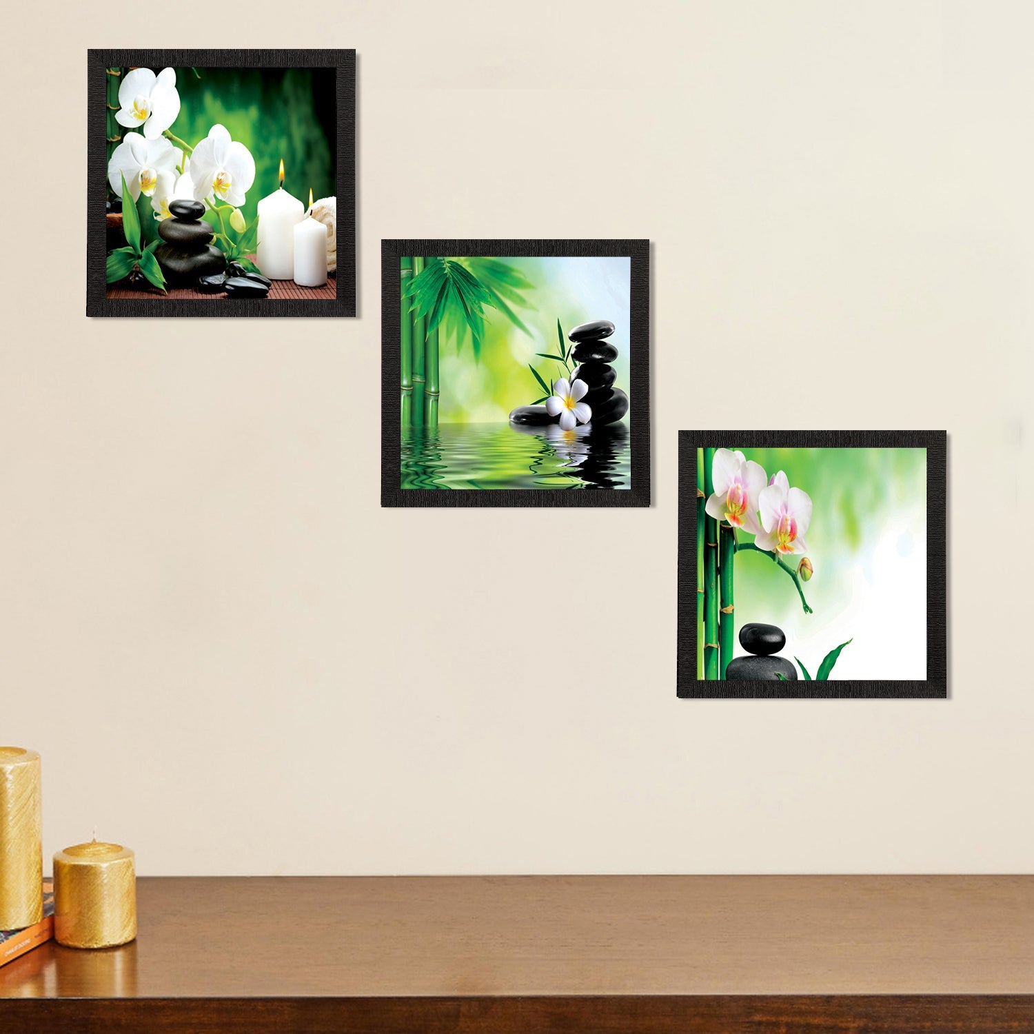 Set Of 3 White Flora and Stones Satin Matt Texture UV Art Painting Kafalo