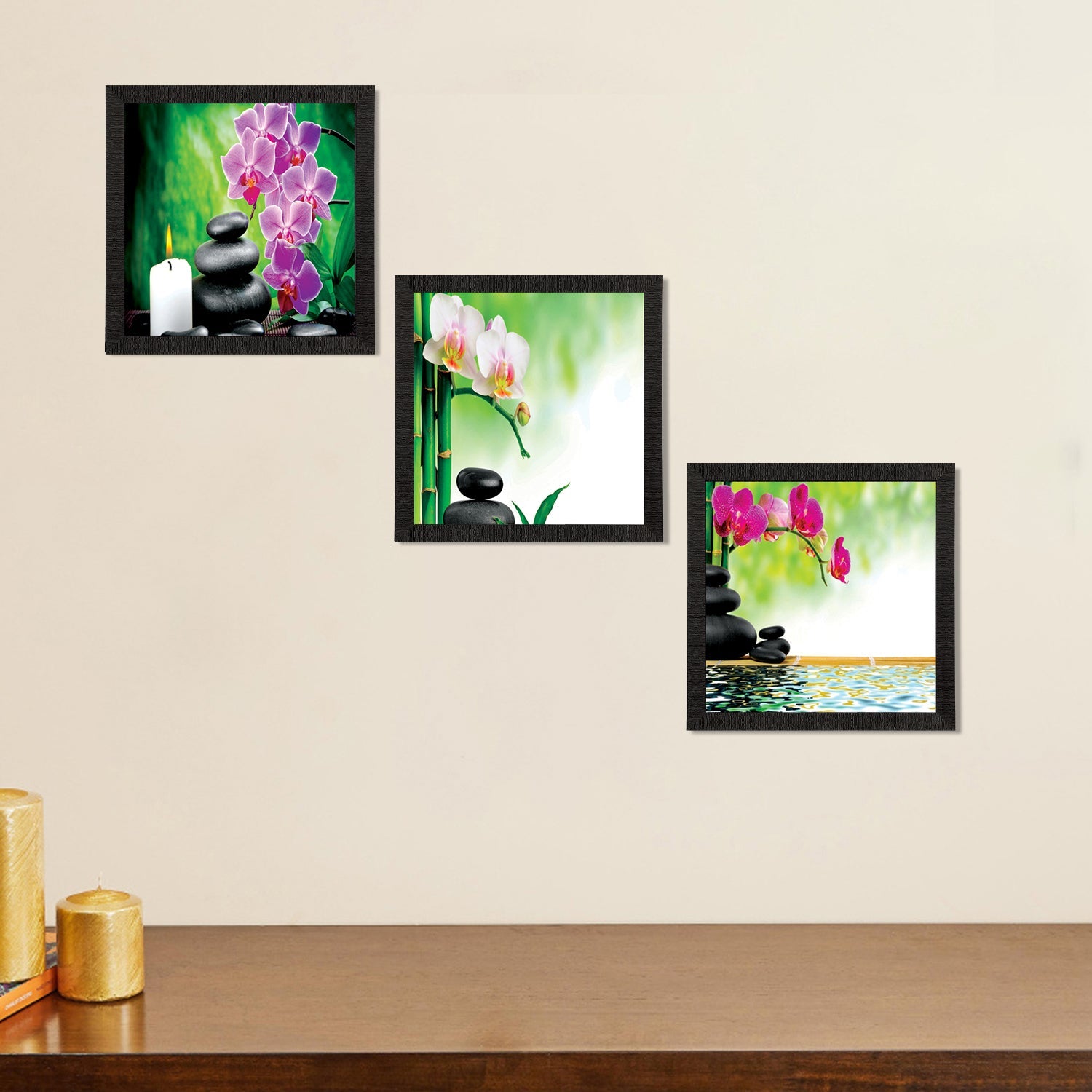 Set Of 3 Colorful Floral Satin Matt Texture UV Art Painting Kafalo