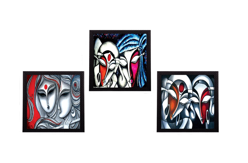 Set Of 3 Face Of Radha Krishna Satin Matt Texture UV Art Painting Kafalo