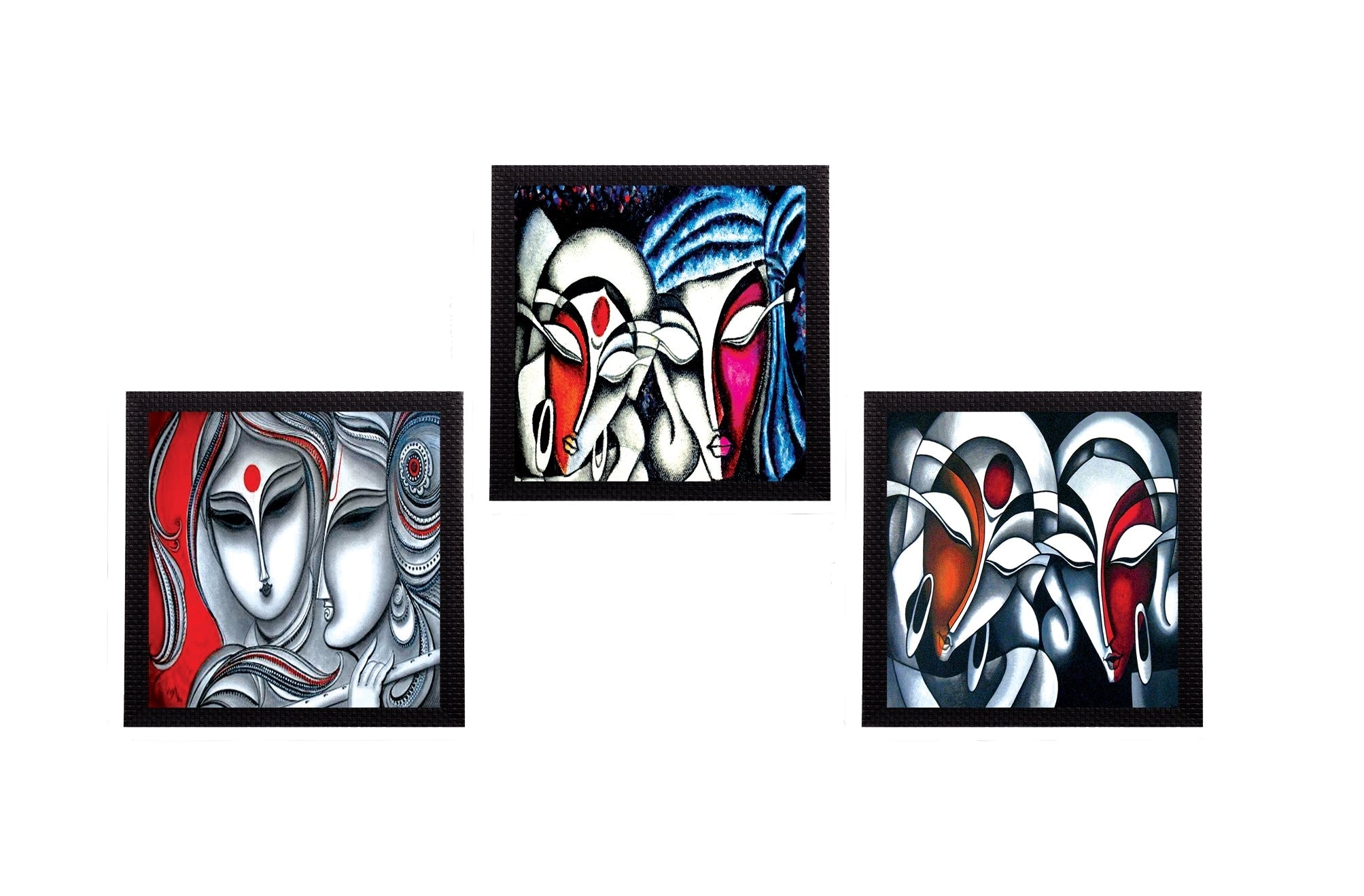 Set Of 3 Face Of Radha Krishna Satin Matt Texture UV Art Painting Kafalo