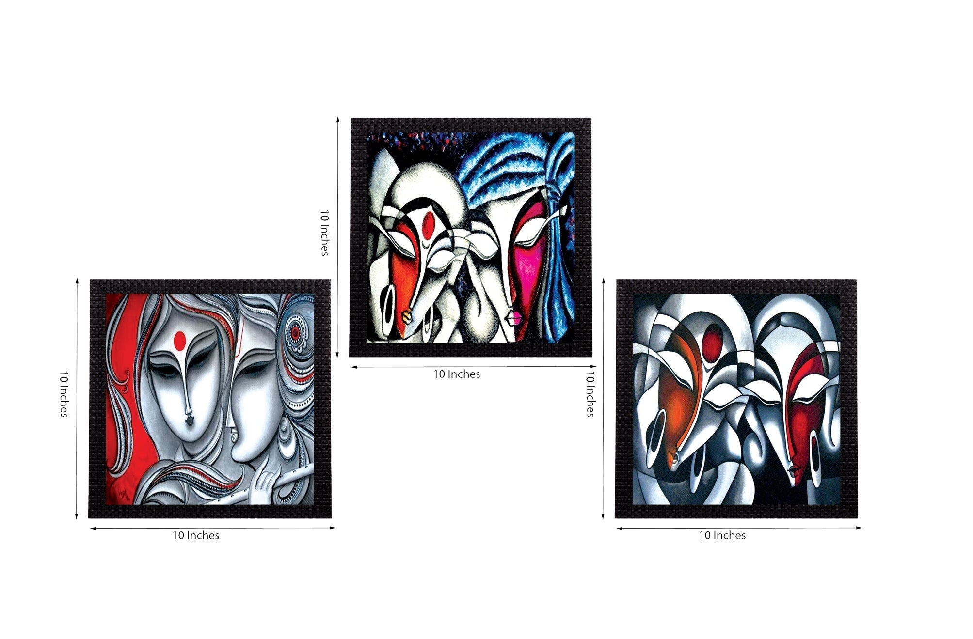 Set Of 3 Face Of Radha Krishna Satin Matt Texture UV Art Painting Kafalo