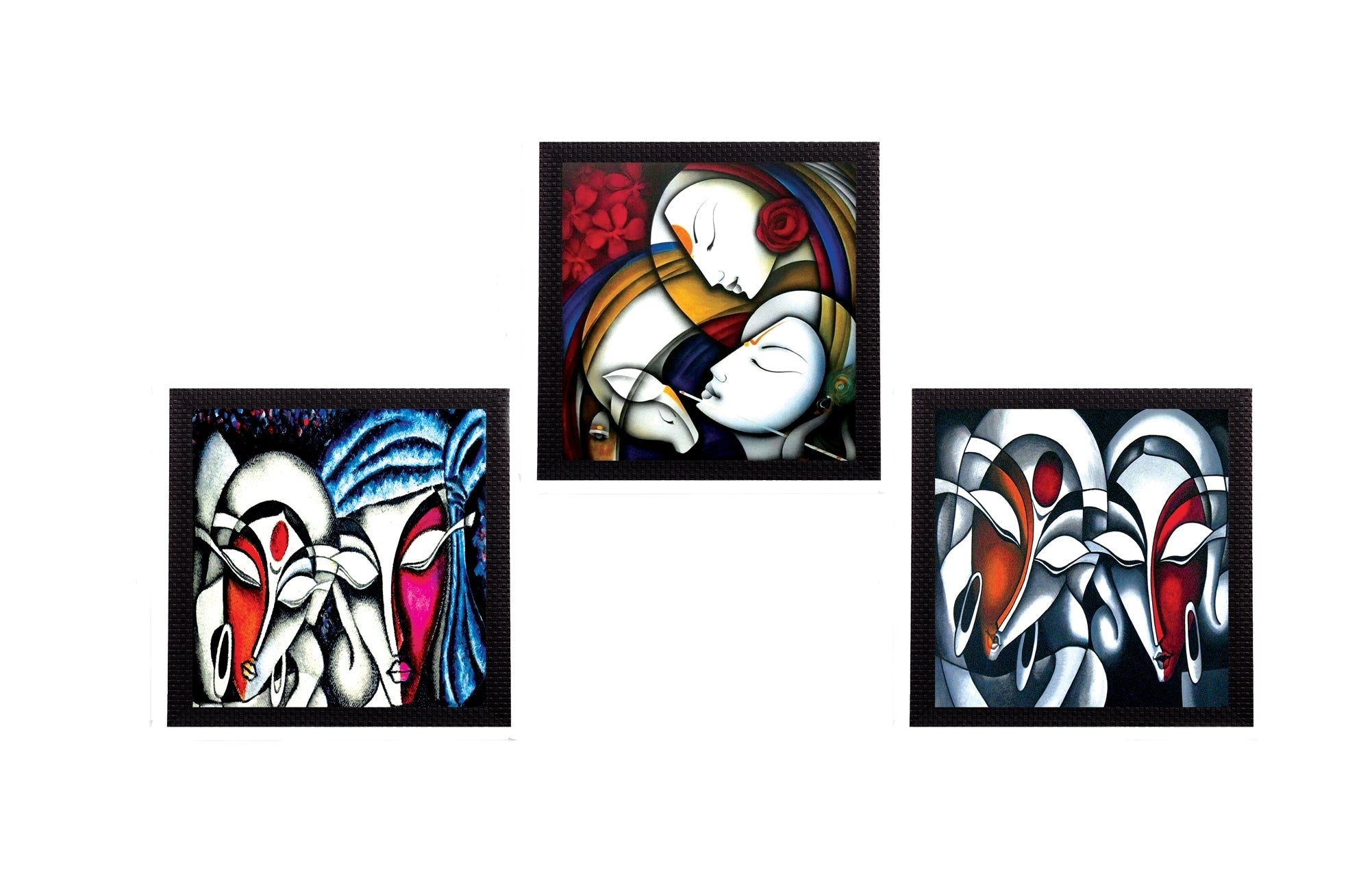 Set Of 3 Krishna and Radha Satin Matt Texture UV Art Painting Kafalo