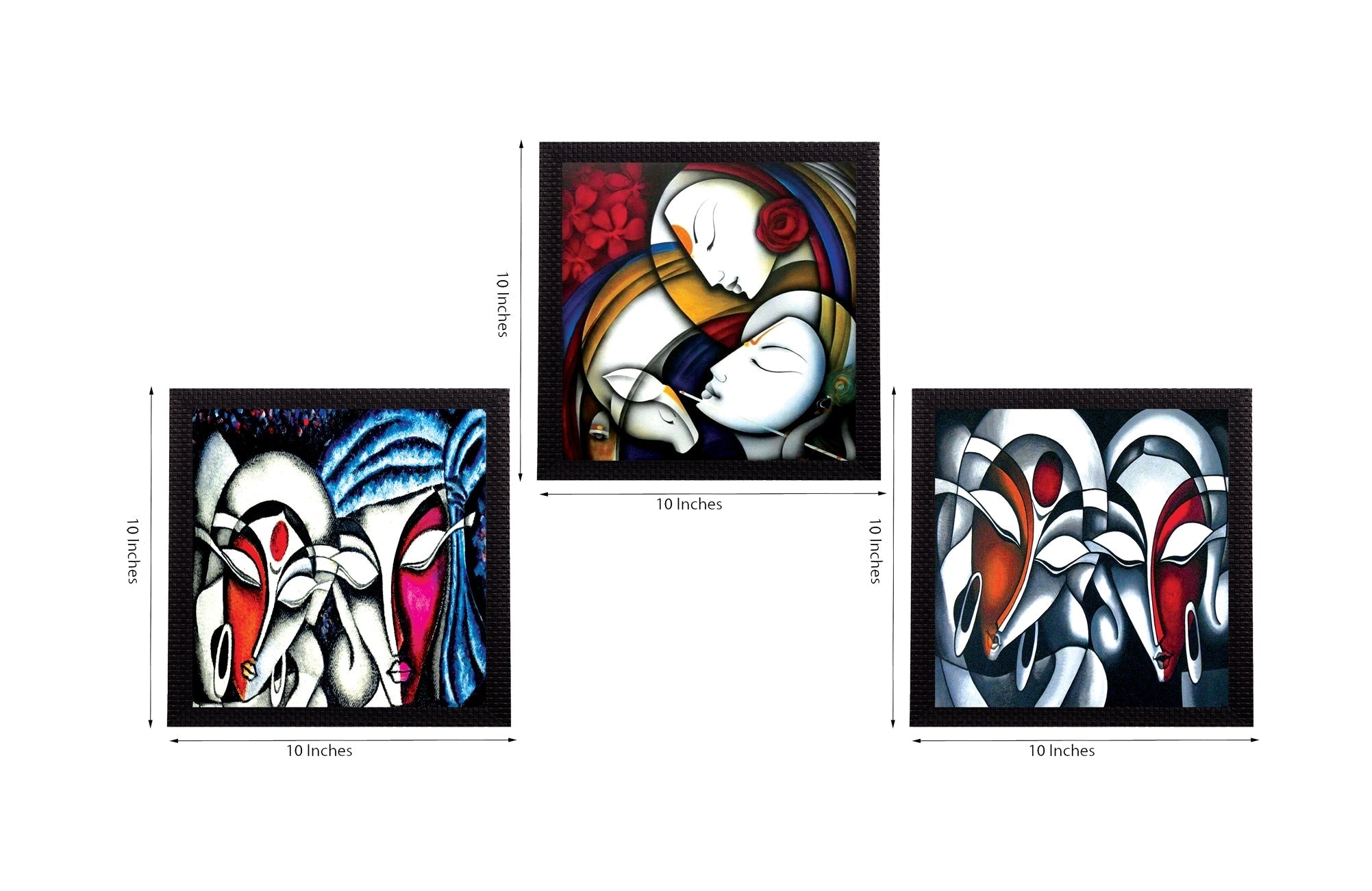 Set Of 3 Krishna and Radha Satin Matt Texture UV Art Painting Kafalo