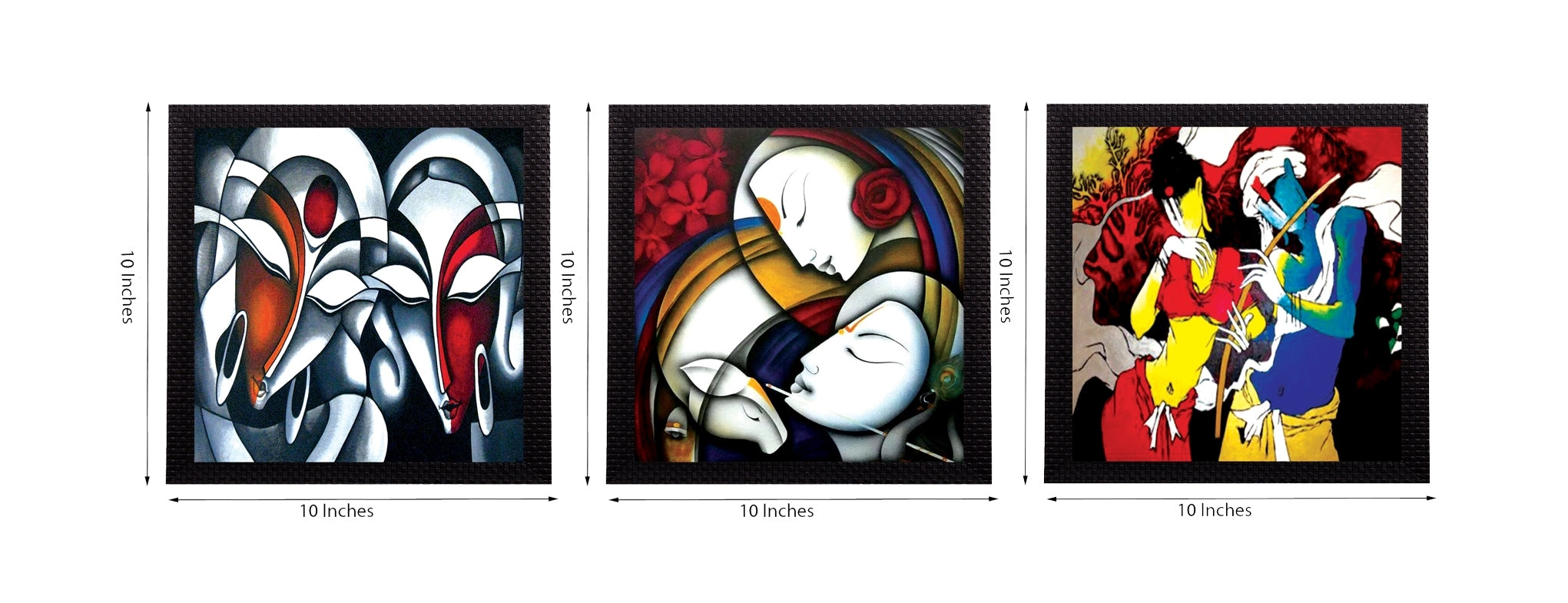 Set Of 3 Radha Krishna With Flute Satin Matt Texture UV Art Painting Kafalo