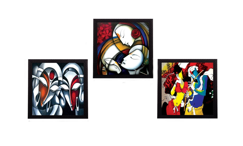 Set Of 3 Radha Krishna With Flute Satin Matt Texture UV Art Painting Kafalo