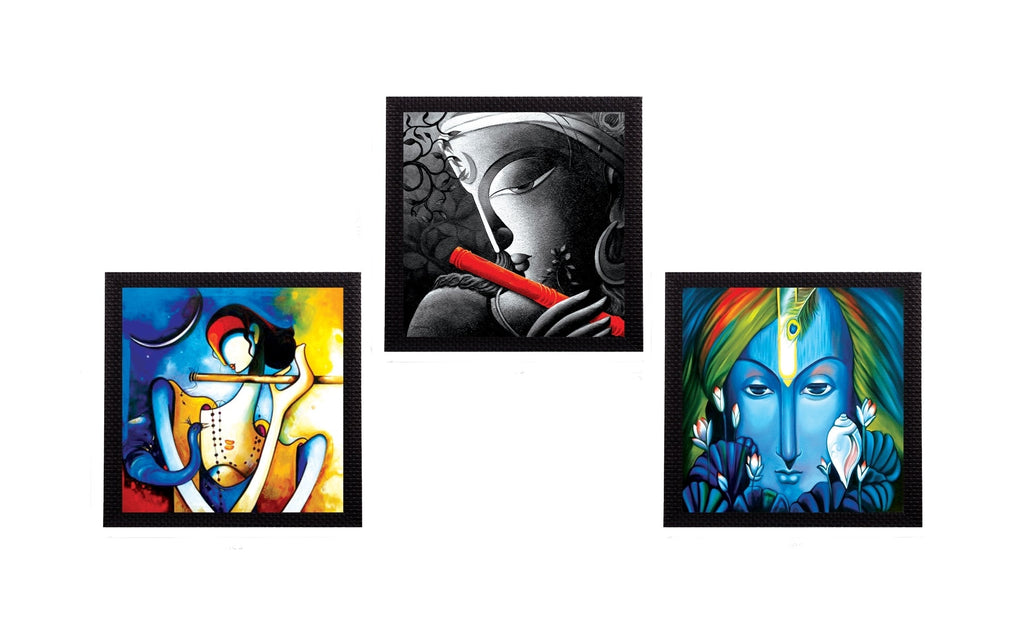 Set Of 3 Lord Krishna Satin Matt Texture UV Art Painting Kafalo