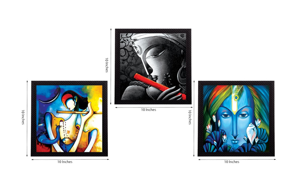 Set Of 3 Lord Krishna Satin Matt Texture UV Art Painting Kafalo