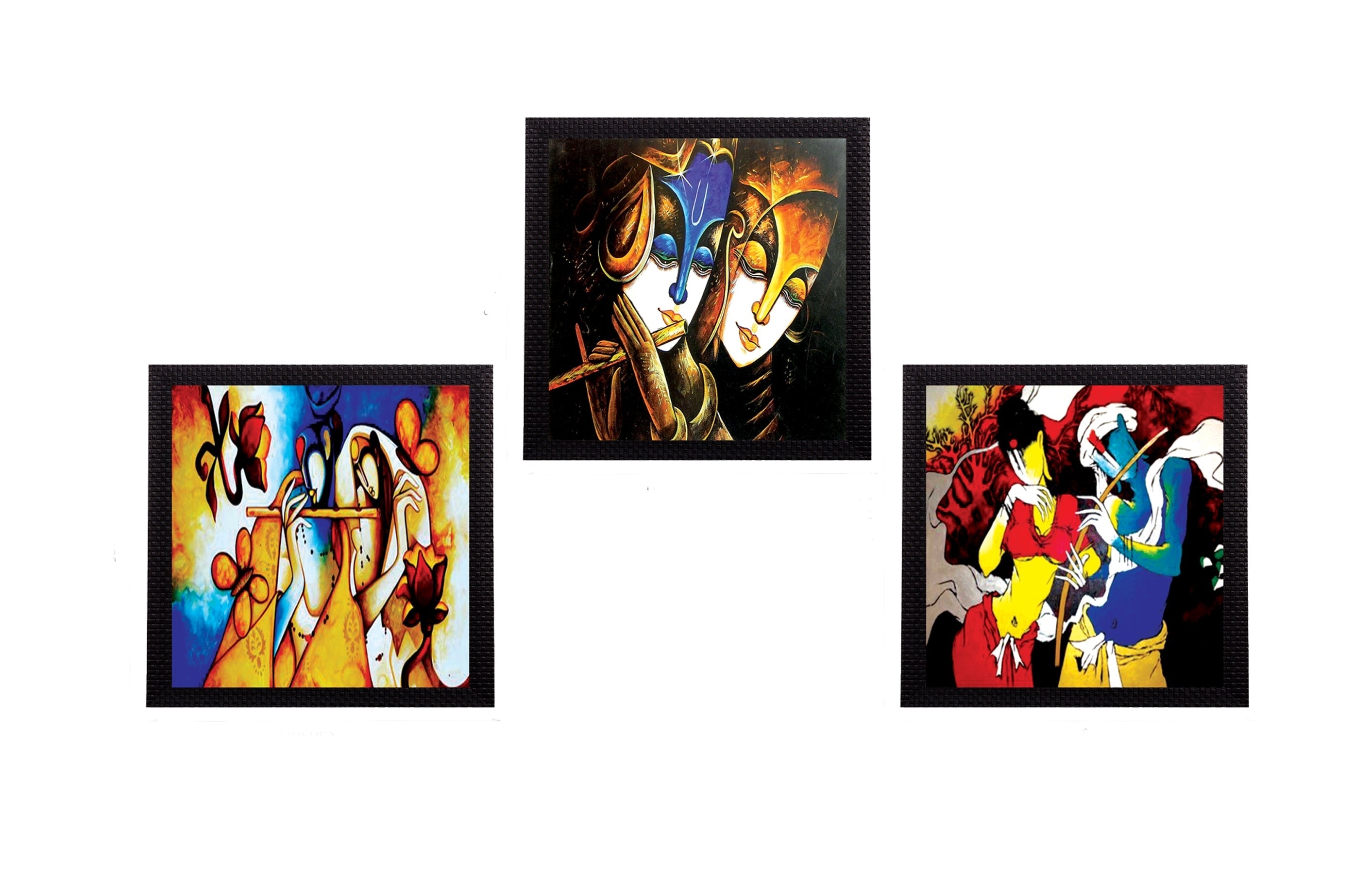 Set Of 3 Colorful Radha and Krishna Satin Matt Texture UV Art Painting Kafalo