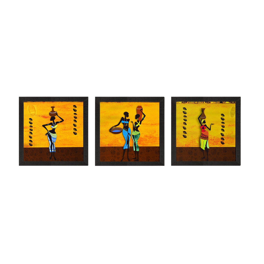 Set of 3 Tribal Lady Satin Matt Texture UV Art Painting Kafalo