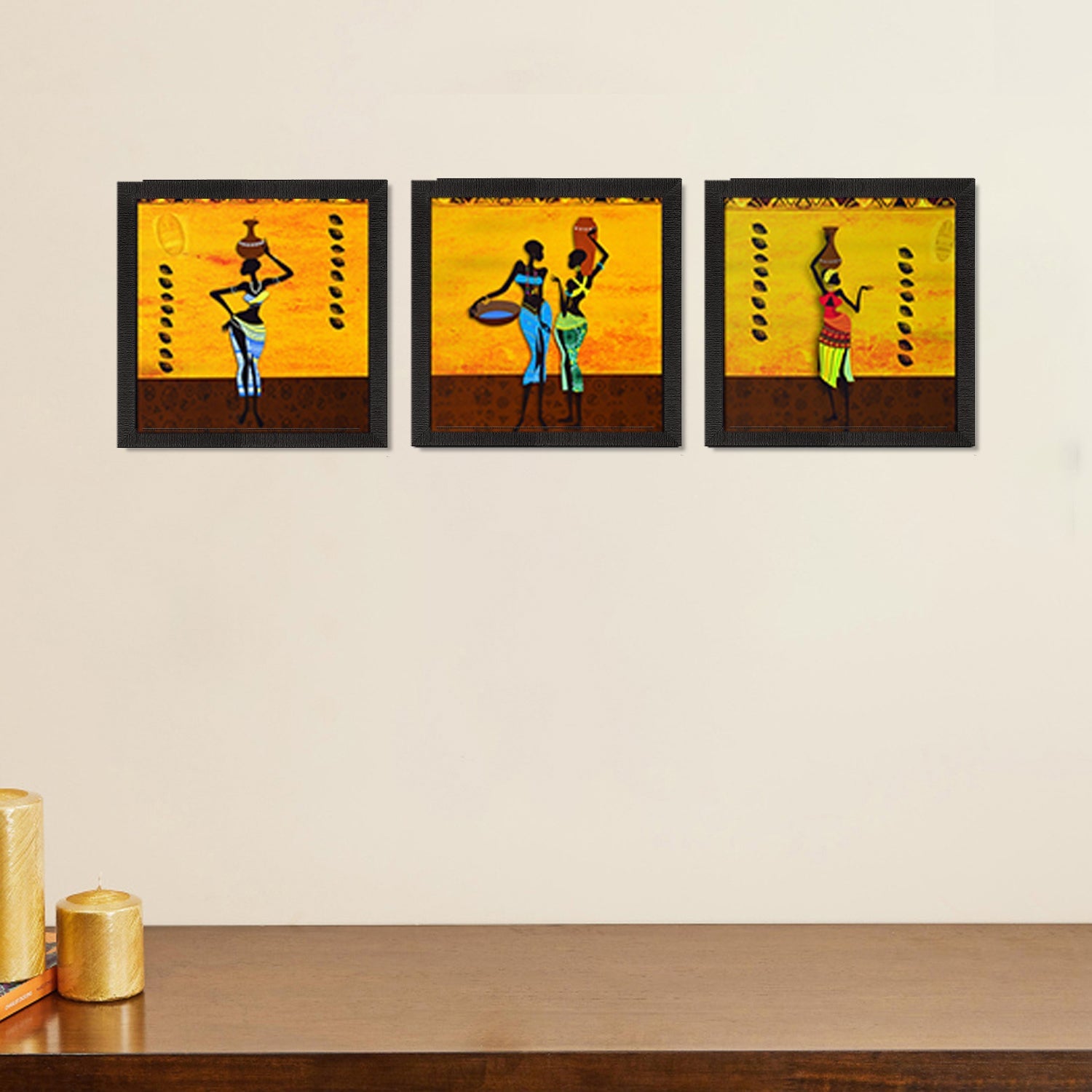 Set of 3 Tribal Lady Satin Matt Texture UV Art Painting Kafalo