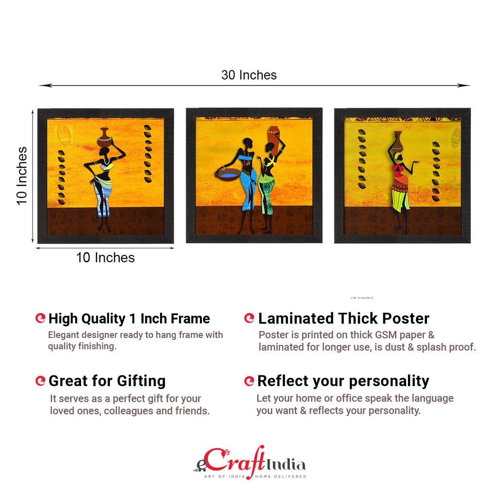 Set of 3 Tribal Lady Satin Matt Texture UV Art Painting Kafalo