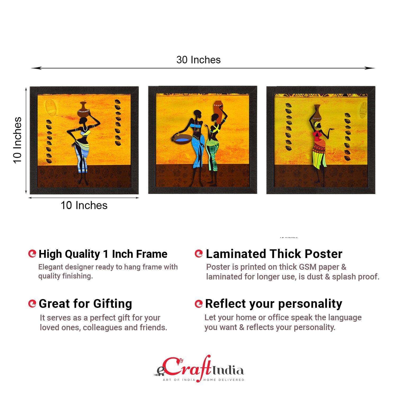Set of 3 Tribal Lady Satin Matt Texture UV Art Painting Kafalo