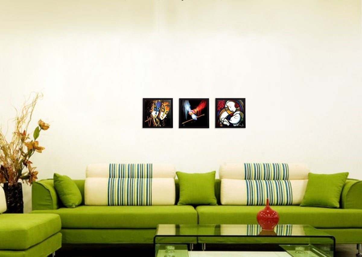 Set Of 3 Radha Krishna Satin Matt Texture UV Art Painting Kafalo
