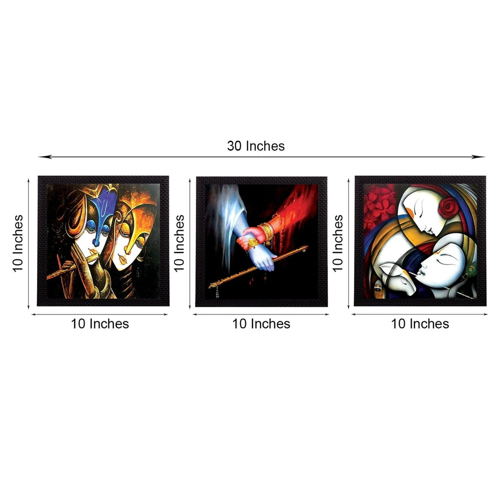 Set Of 3 Radha Krishna Satin Matt Texture UV Art Painting Kafalo