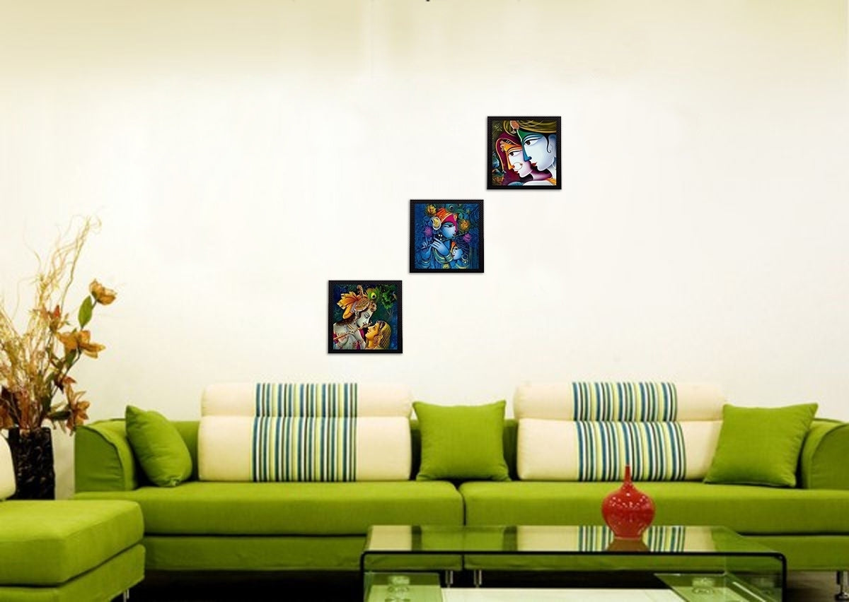 Set Of 3 Radha Krishna Satin Matt Texture UV Art Painting Kafalo