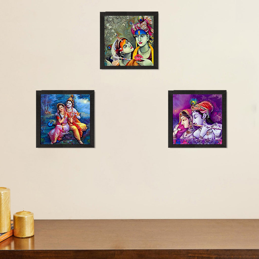 Set Of 3 Radha Krishna Satin Matt Texture UV Art Painting Kafalo