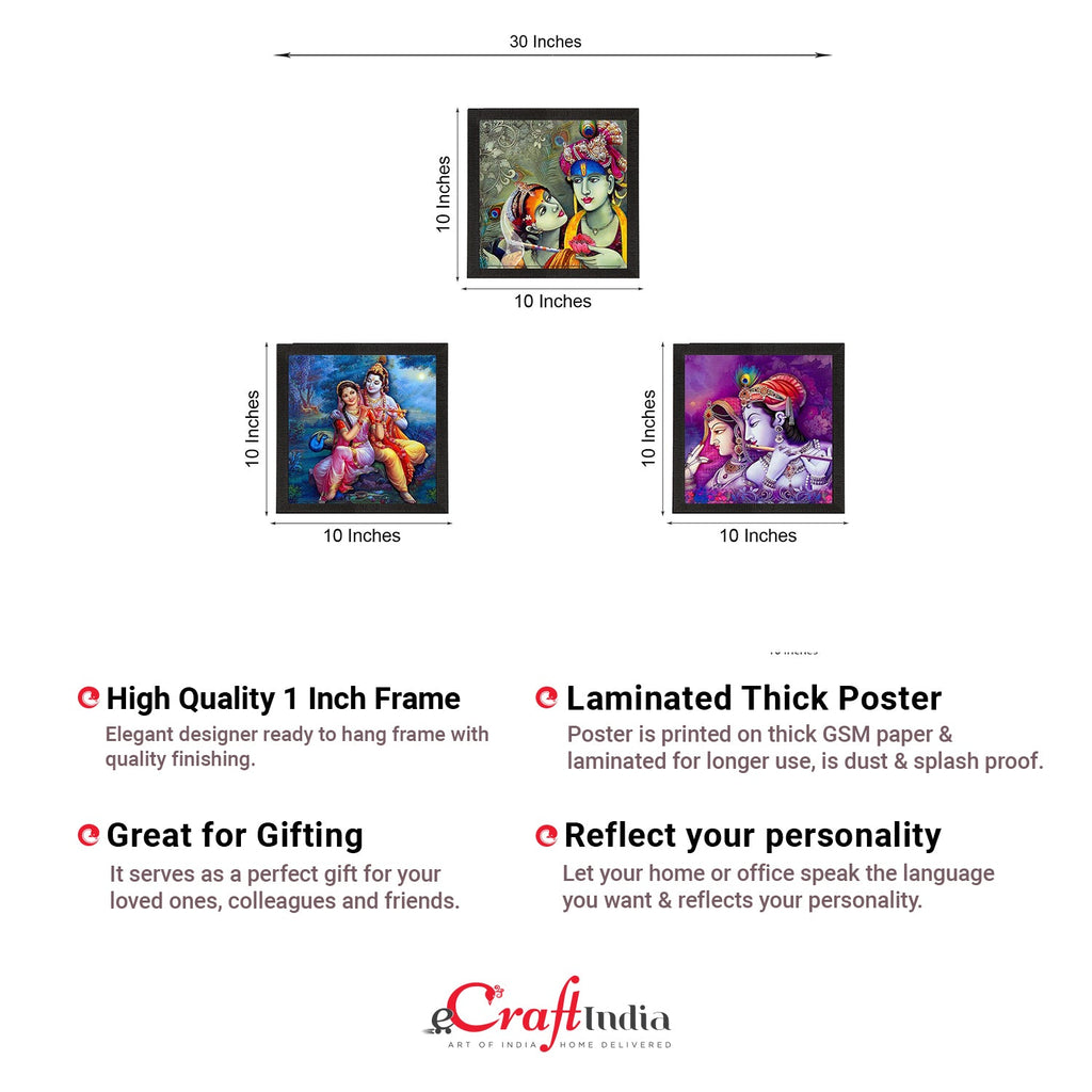 Set Of 3 Radha Krishna Satin Matt Texture UV Art Painting Kafalo