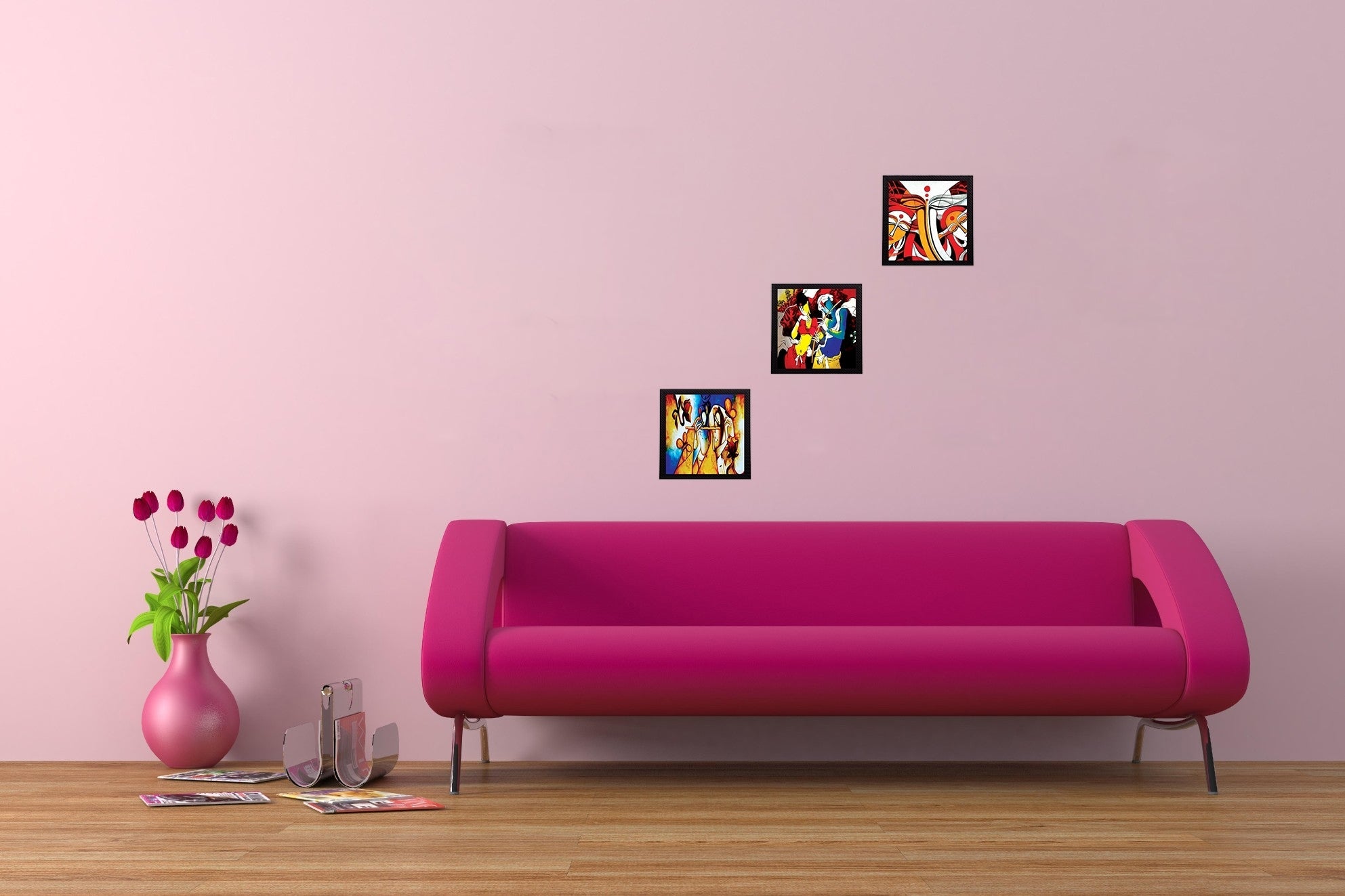 Set Of 3 Radha Krishna Satin Matt Texture UV Art Painting Kafalo