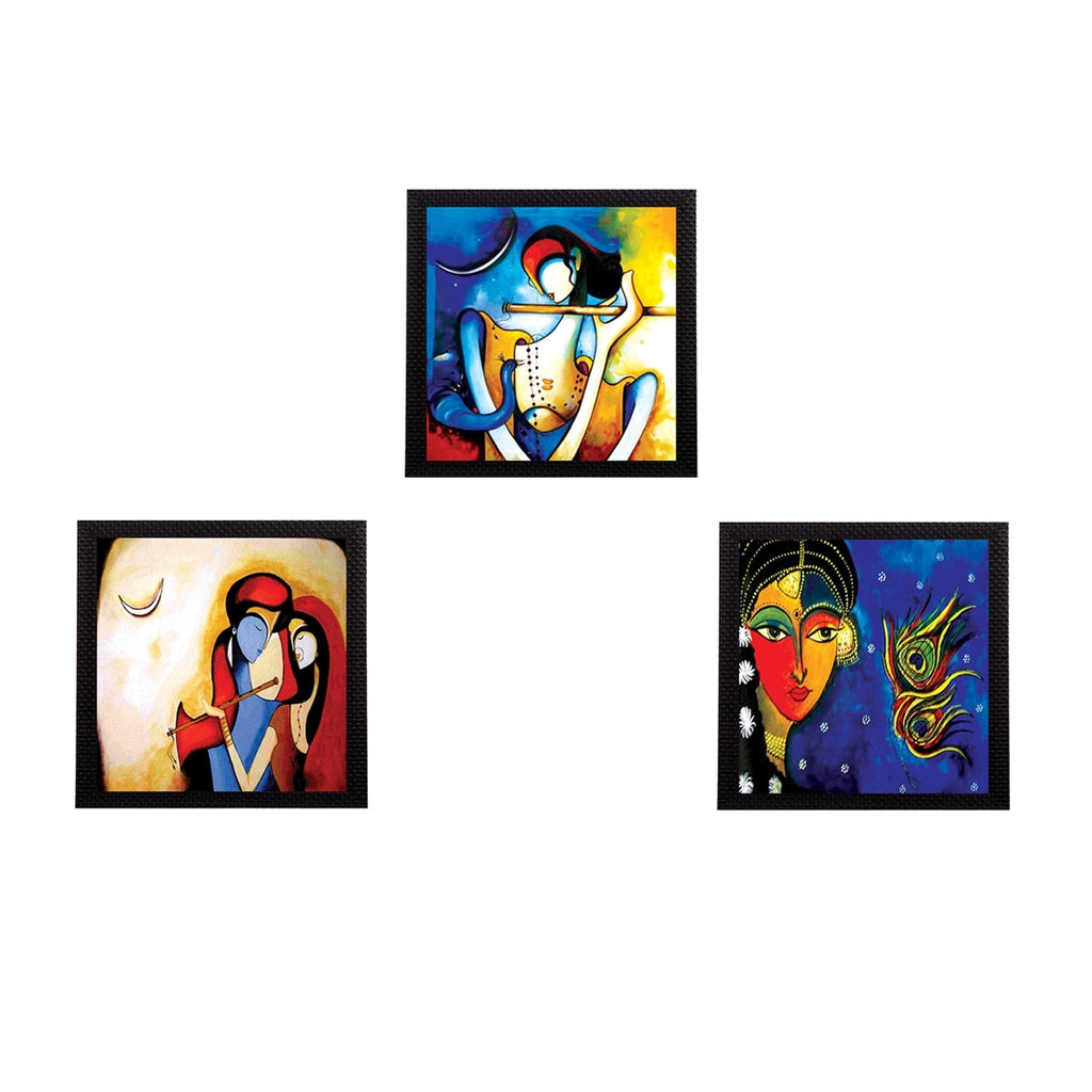 Set Of 3 Radha Krishna Satin Matt Texture UV Art Painting Kafalo