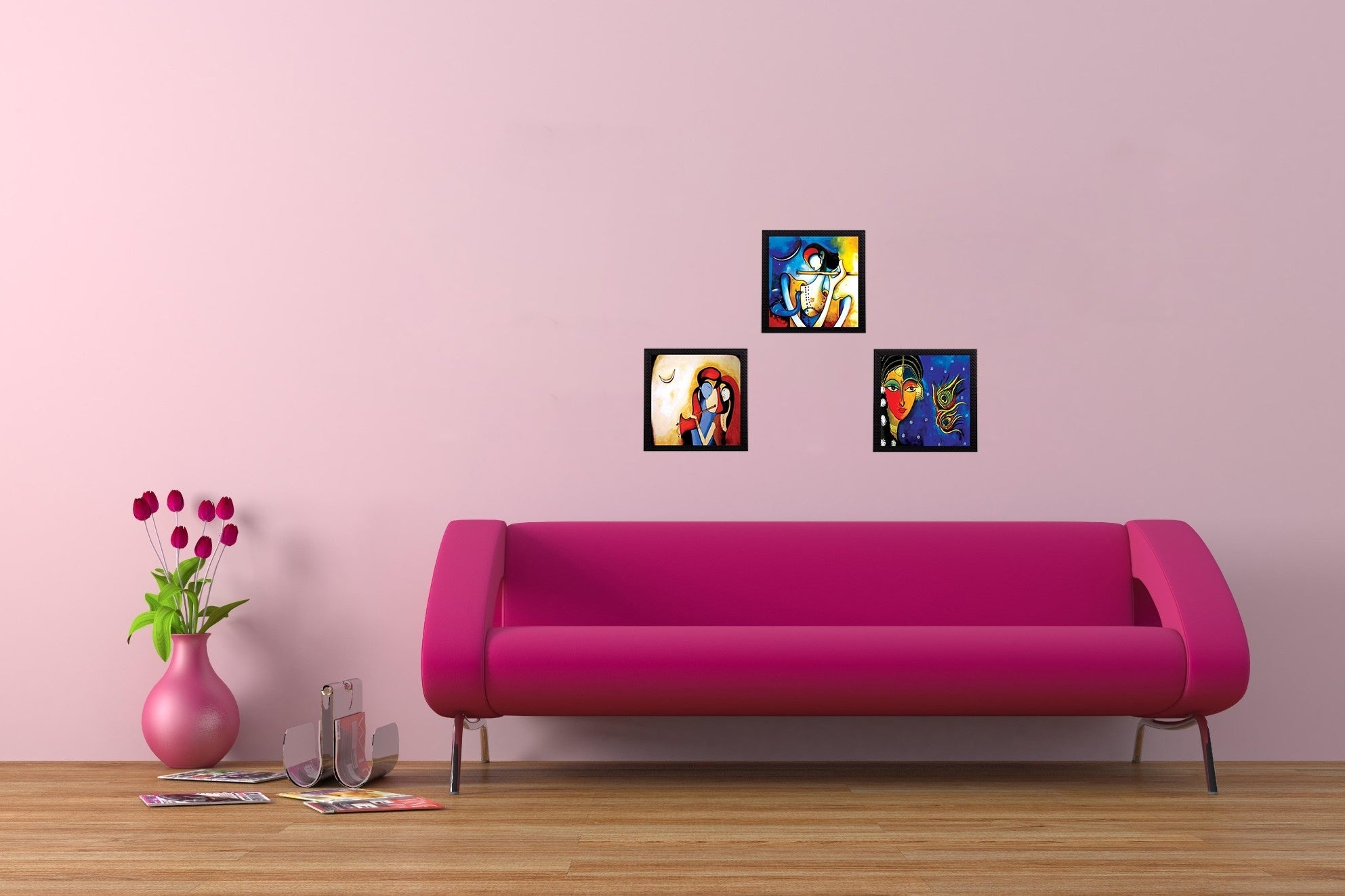 Set Of 3 Radha Krishna Satin Matt Texture UV Art Painting Kafalo
