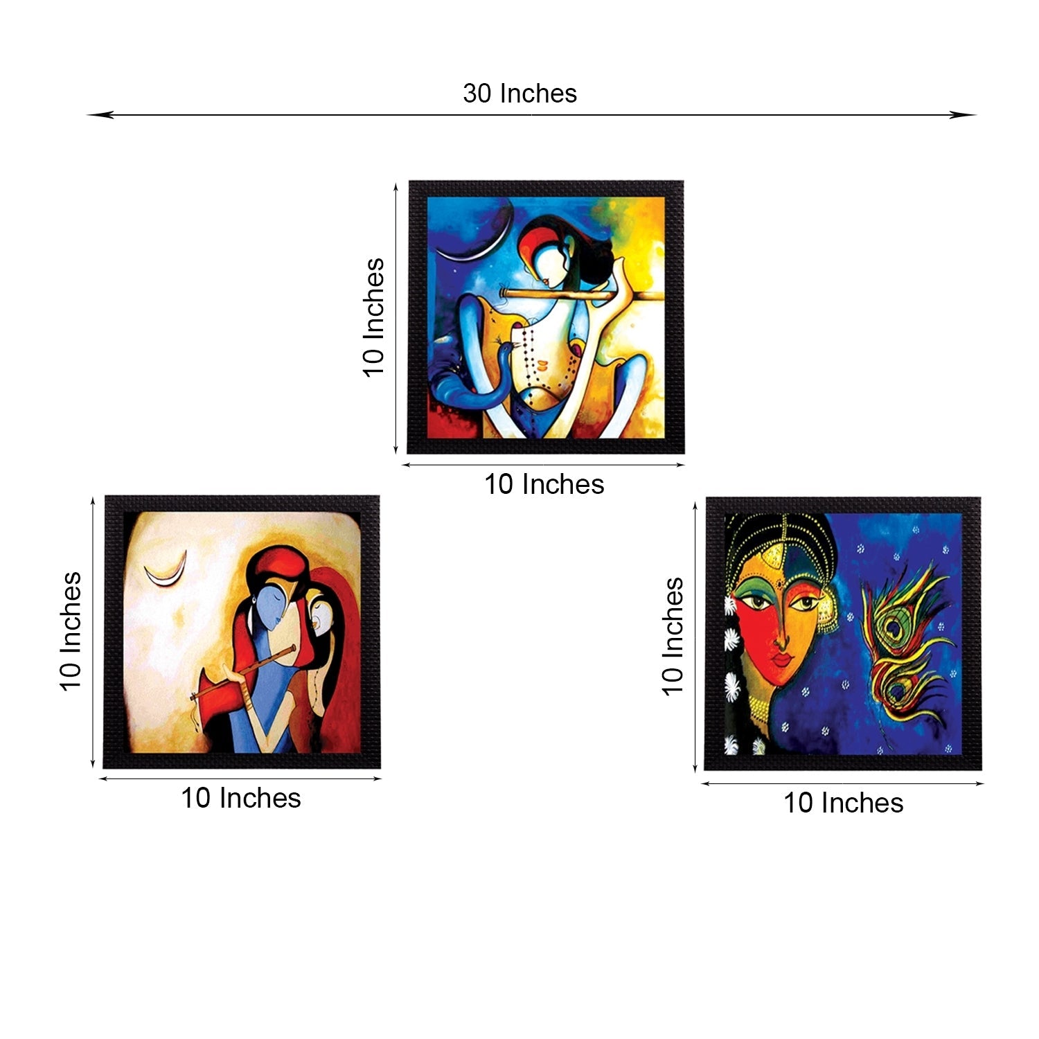 Set Of 3 Radha Krishna Satin Matt Texture UV Art Painting Kafalo