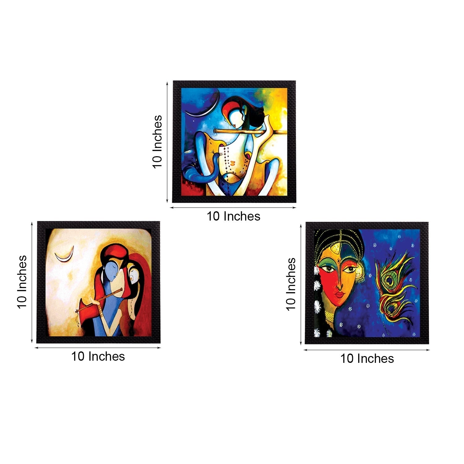Set Of 3 Radha Krishna Satin Matt Texture UV Art Painting Kafalo