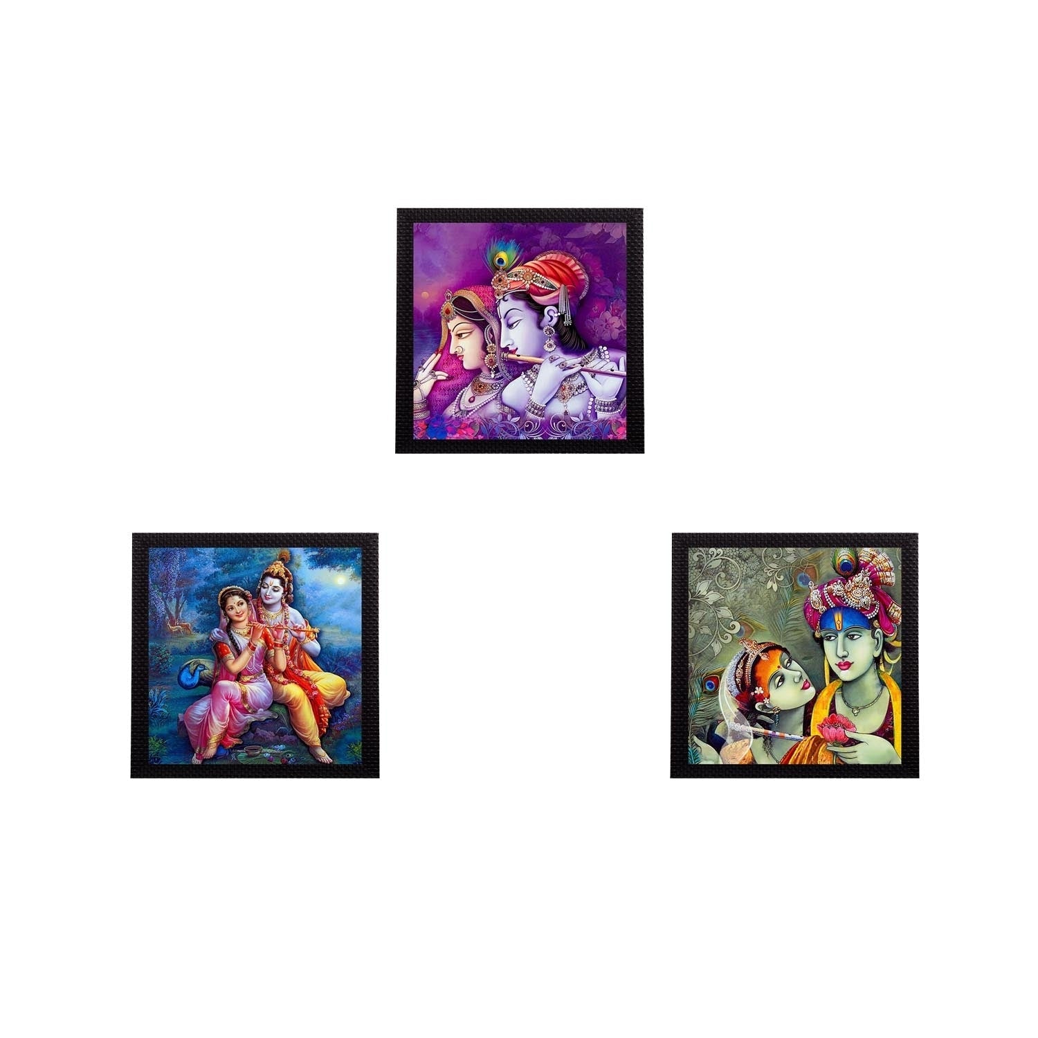 Set Of 3 Radha Krishna Satin Matt Texture UV Art Painting Kafalo