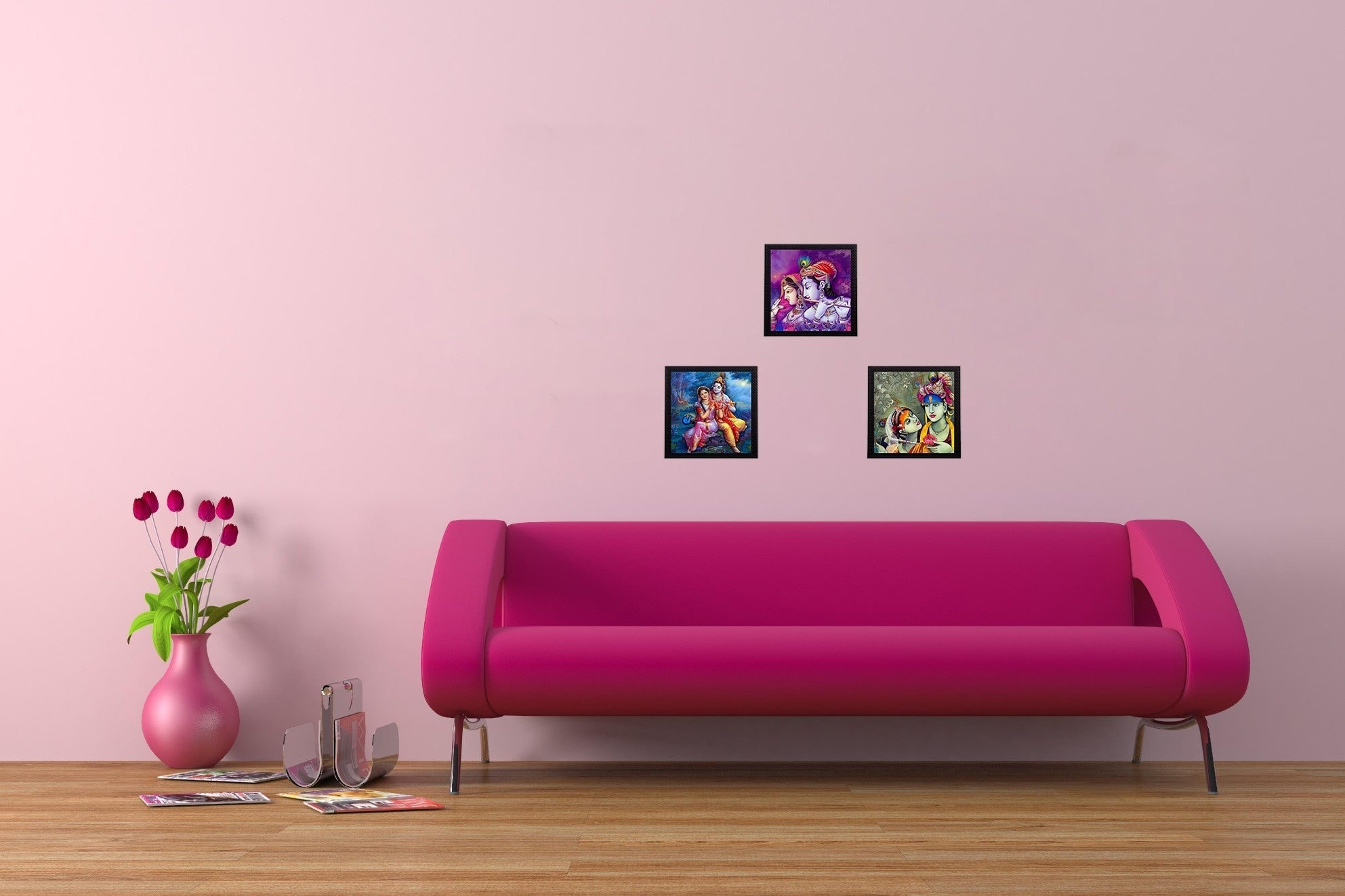 Set Of 3 Radha Krishna Satin Matt Texture UV Art Painting Kafalo