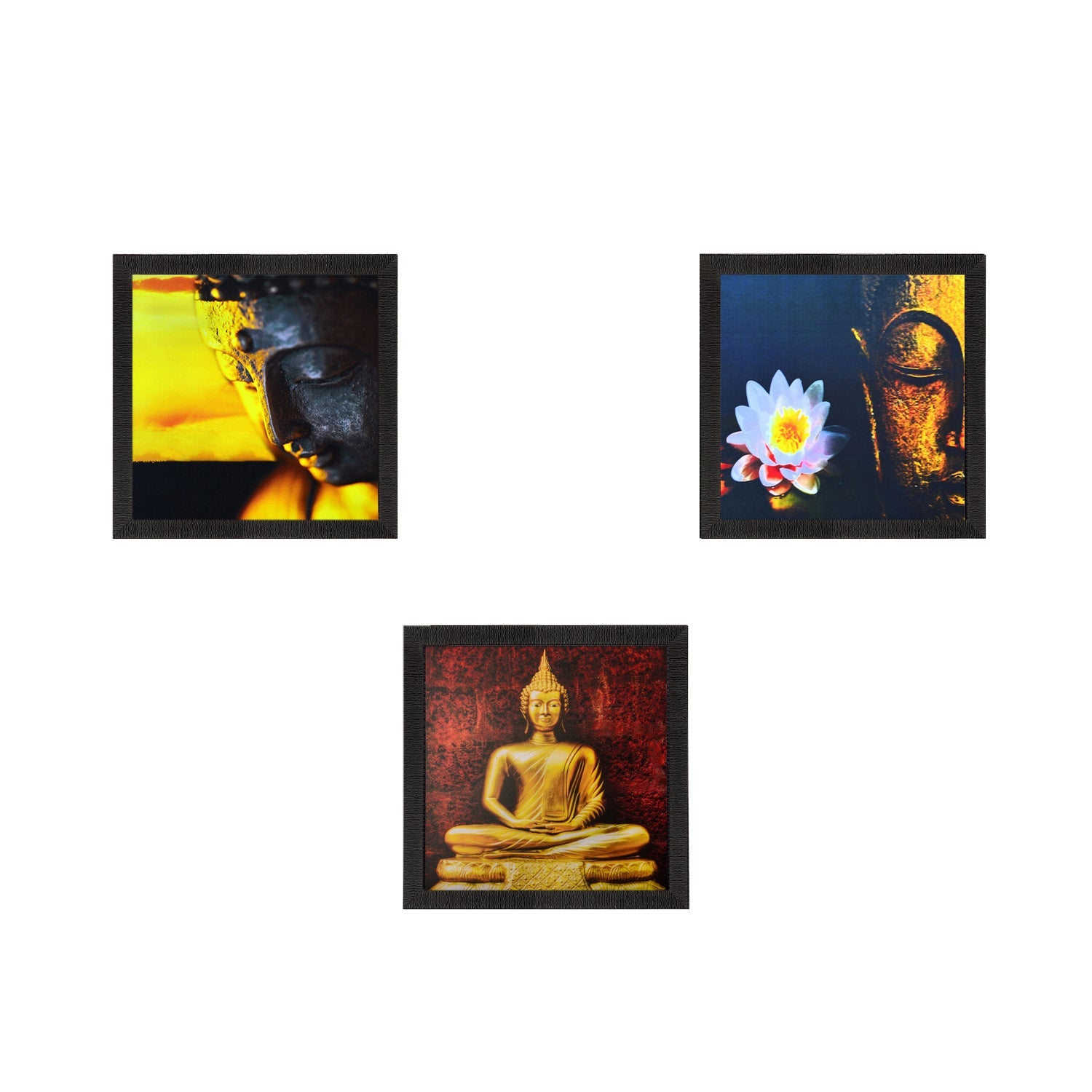 Set Of 3 Meditating Buddha Satin Matt Texture UV Art Painting Kafalo