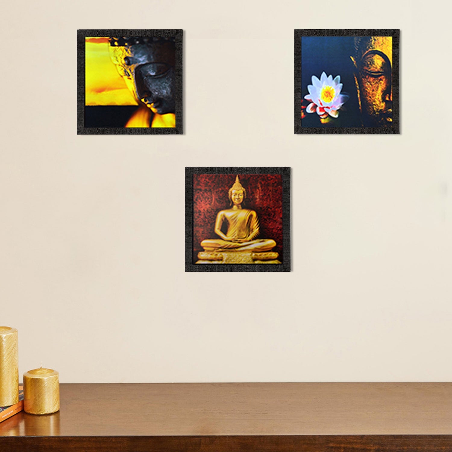 Set Of 3 Meditating Buddha Satin Matt Texture UV Art Painting Kafalo