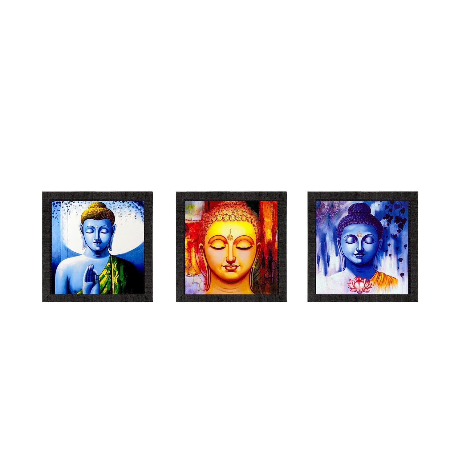 Set Of 3 Meditating Buddha Satin Matt Texture UV Art Painting Kafalo