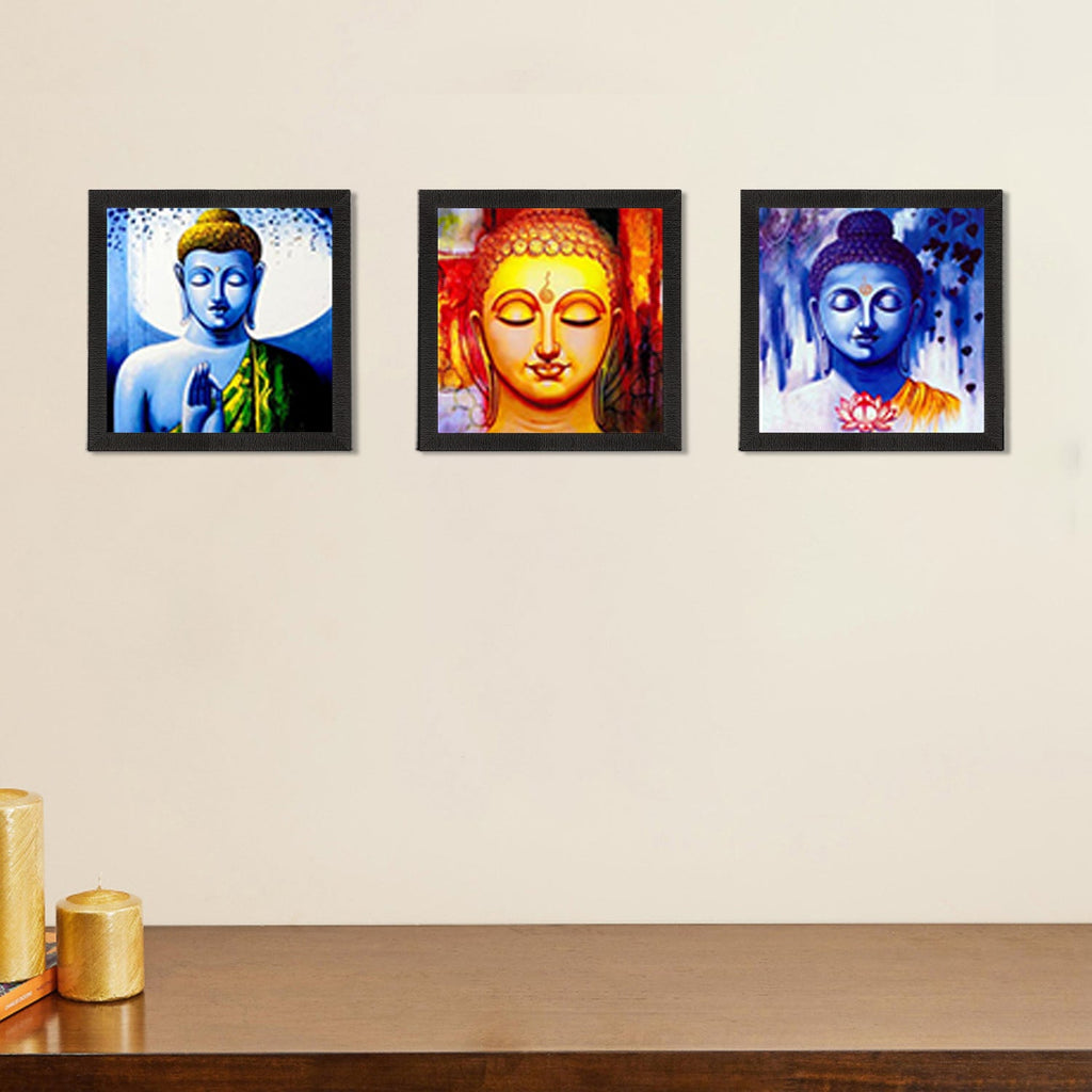 Set Of 3 Meditating Buddha Satin Matt Texture UV Art Painting Kafalo