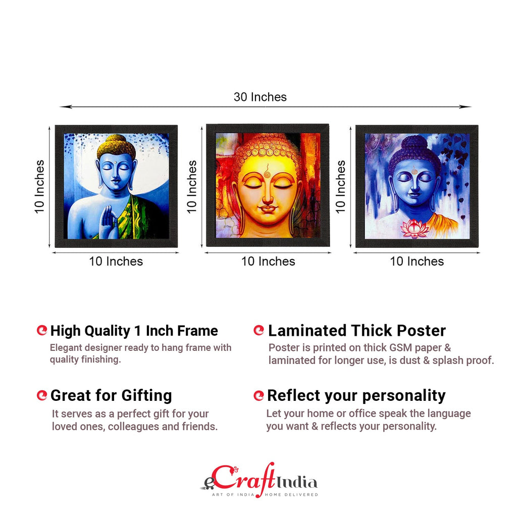 Set Of 3 Meditating Buddha Satin Matt Texture UV Art Painting Kafalo