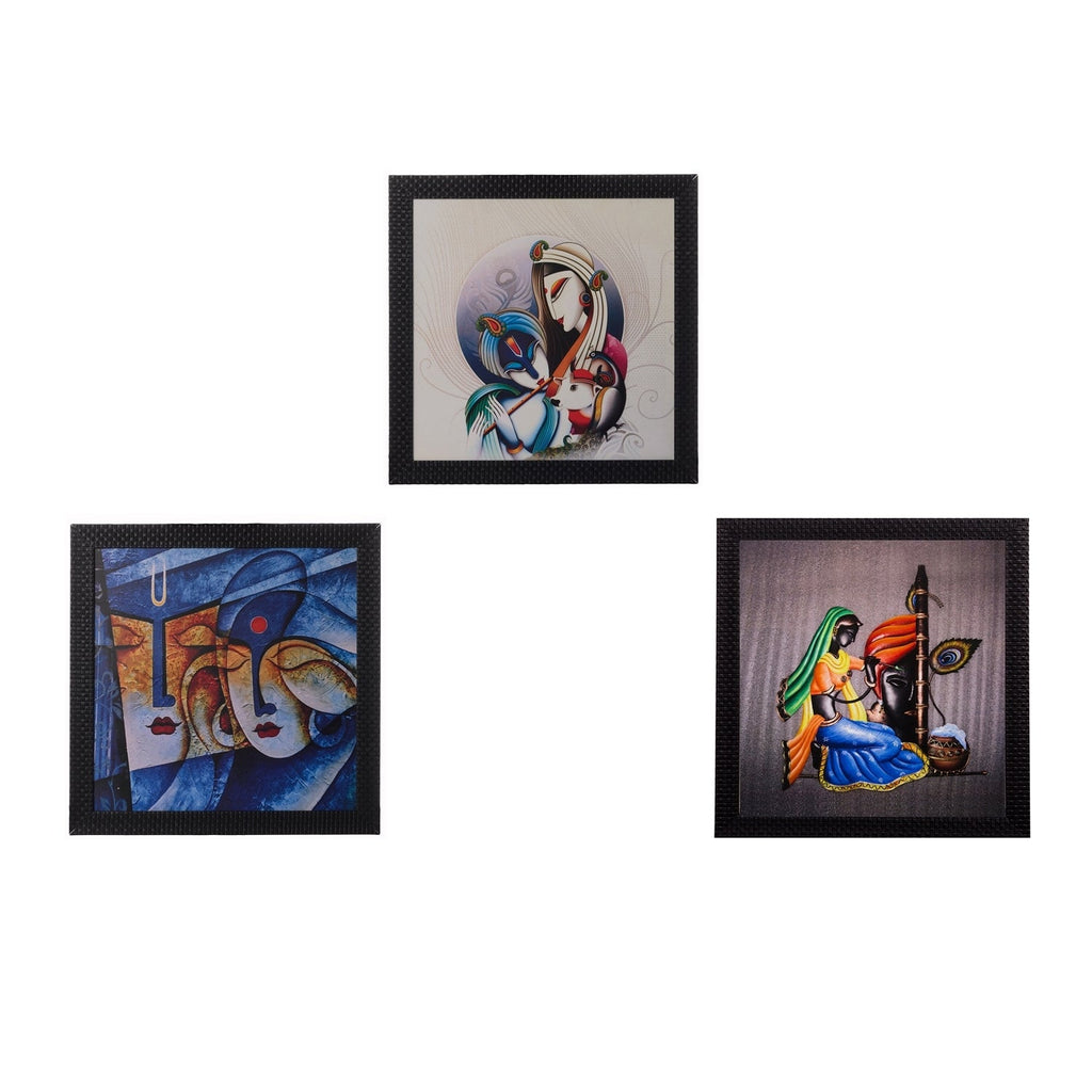 Set Of 3 Radha Krishna Satin Matt Texture UV Art Painting Kafalo