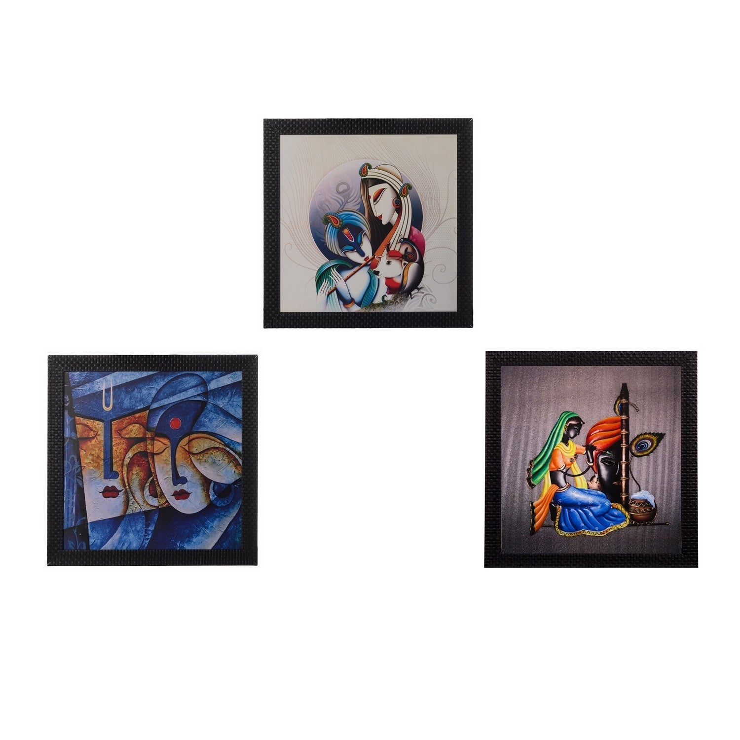 Set Of 3 Radha Krishna Satin Matt Texture UV Art Painting Kafalo