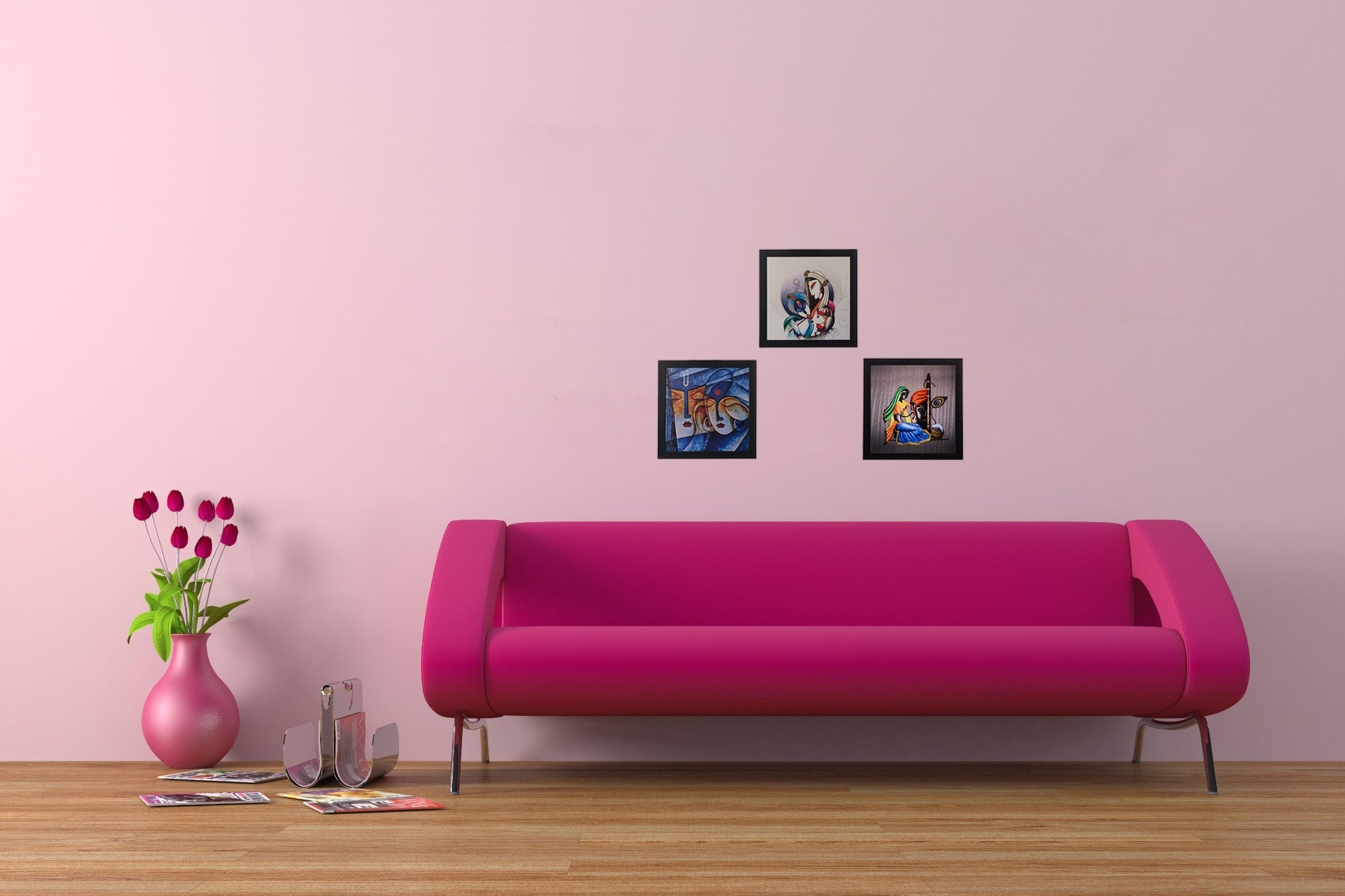 Set Of 3 Radha Krishna Satin Matt Texture UV Art Painting Kafalo