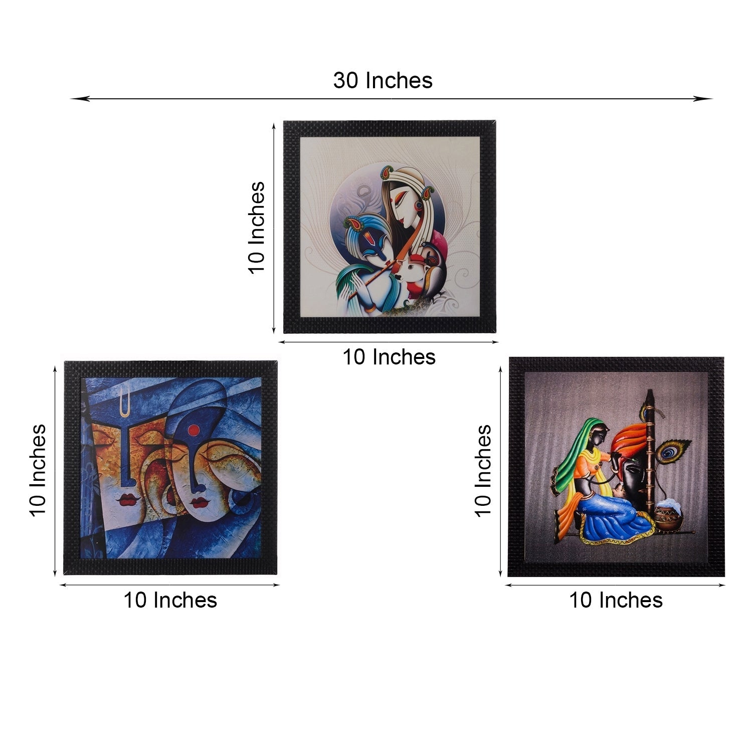 Set Of 3 Radha Krishna Satin Matt Texture UV Art Painting Kafalo