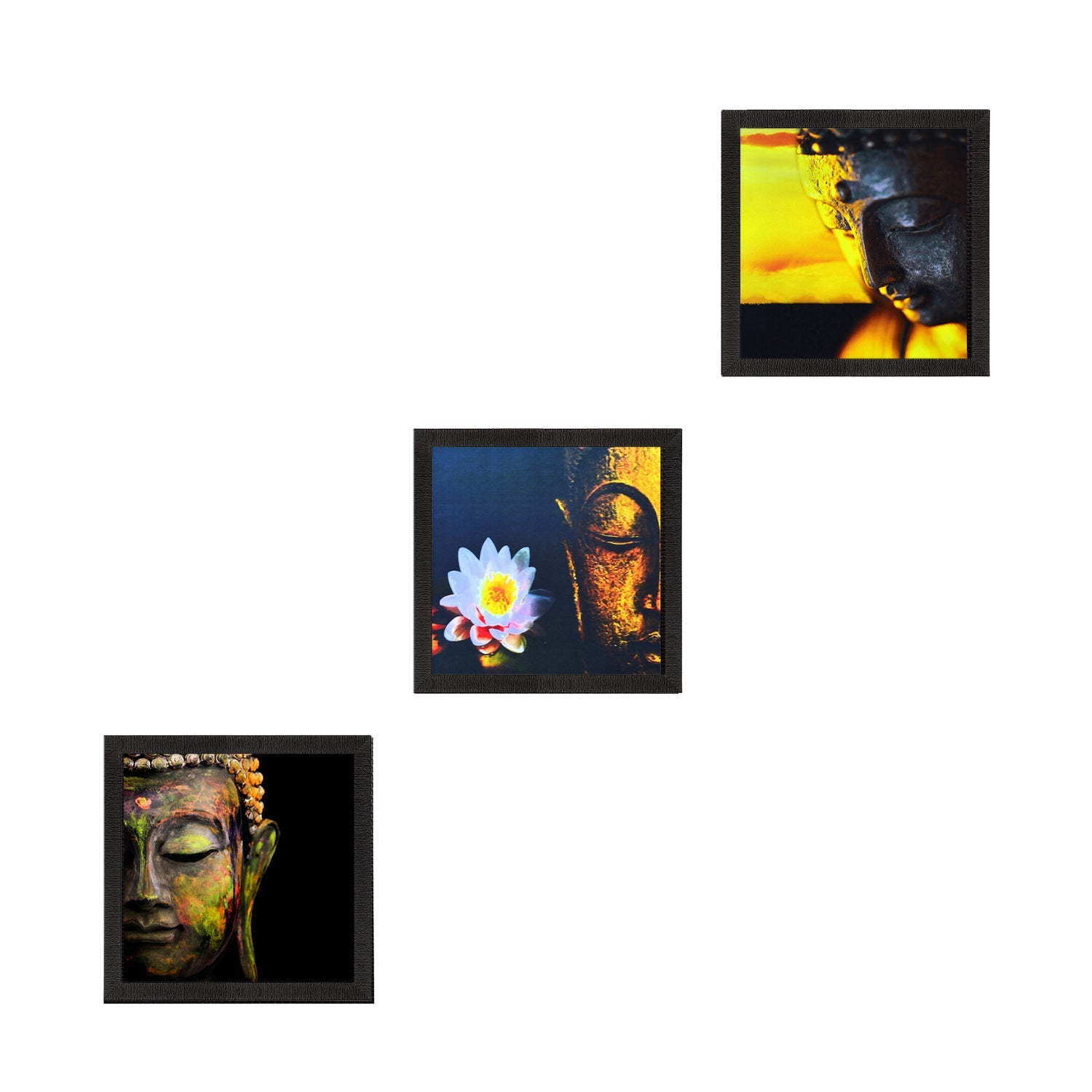 Set Of 3 Meditating Buddha Satin Matt Texture UV Art Painting Kafalo