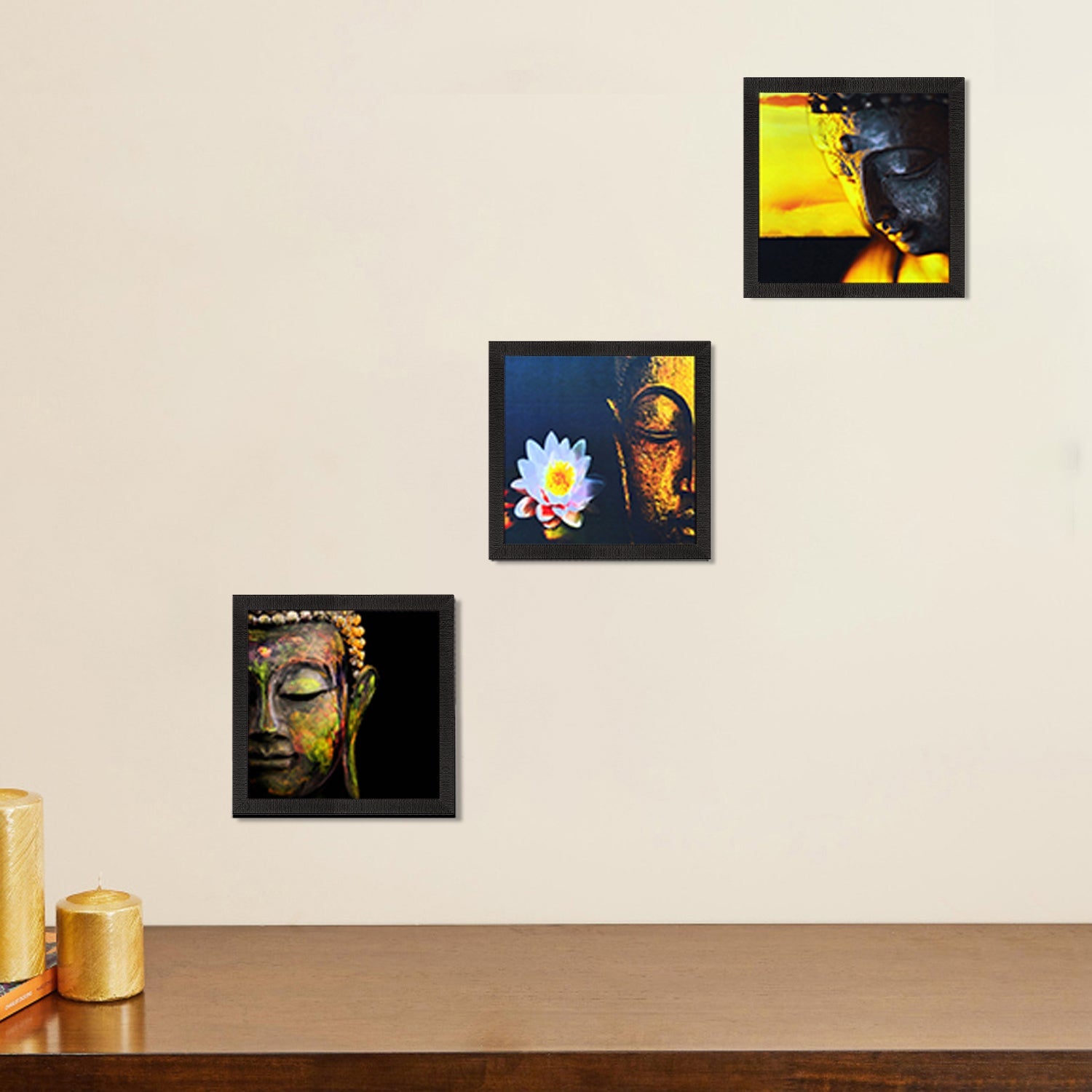 Set Of 3 Meditating Buddha Satin Matt Texture UV Art Painting Kafalo