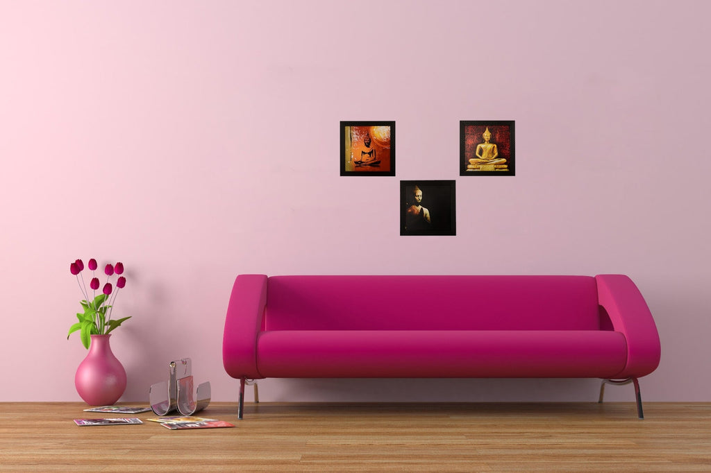 Set Of 3 Meditating Buddha Satin Matt Texture UV Art Painting Kafalo