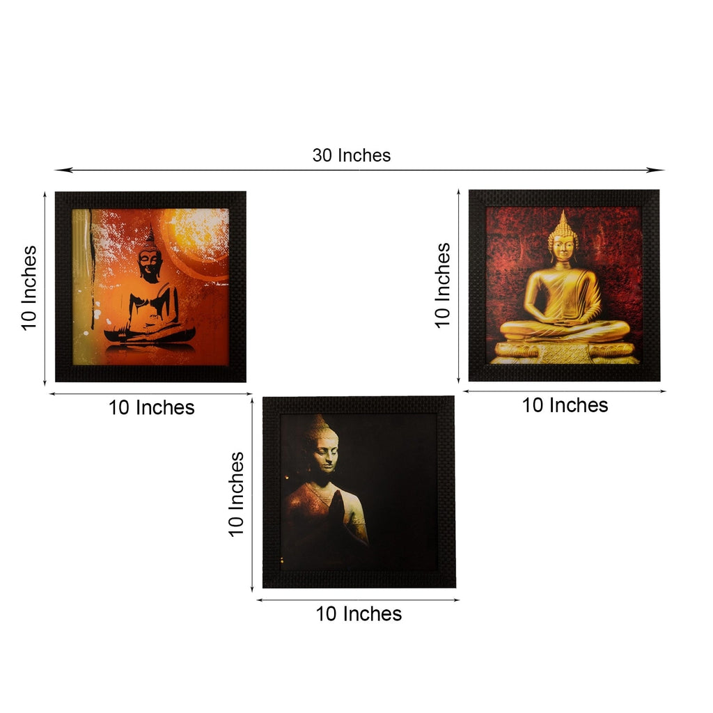 Set Of 3 Meditating Buddha Satin Matt Texture UV Art Painting Kafalo