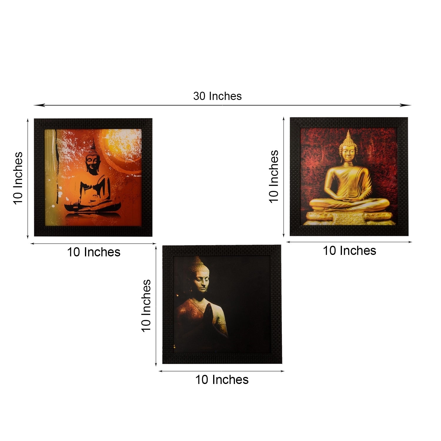 Set Of 3 Meditating Buddha Satin Matt Texture UV Art Painting Kafalo