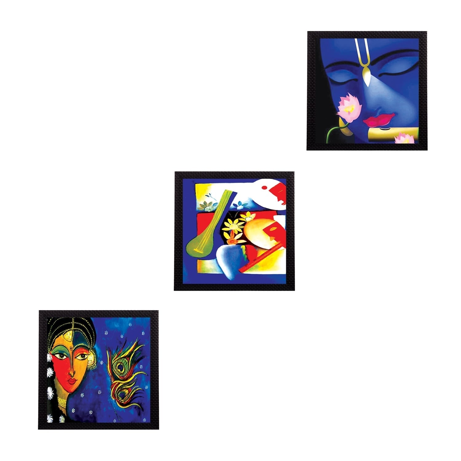 Set Of 3 Radha Krishna Satin Matt Texture UV Art Painting Kafalo