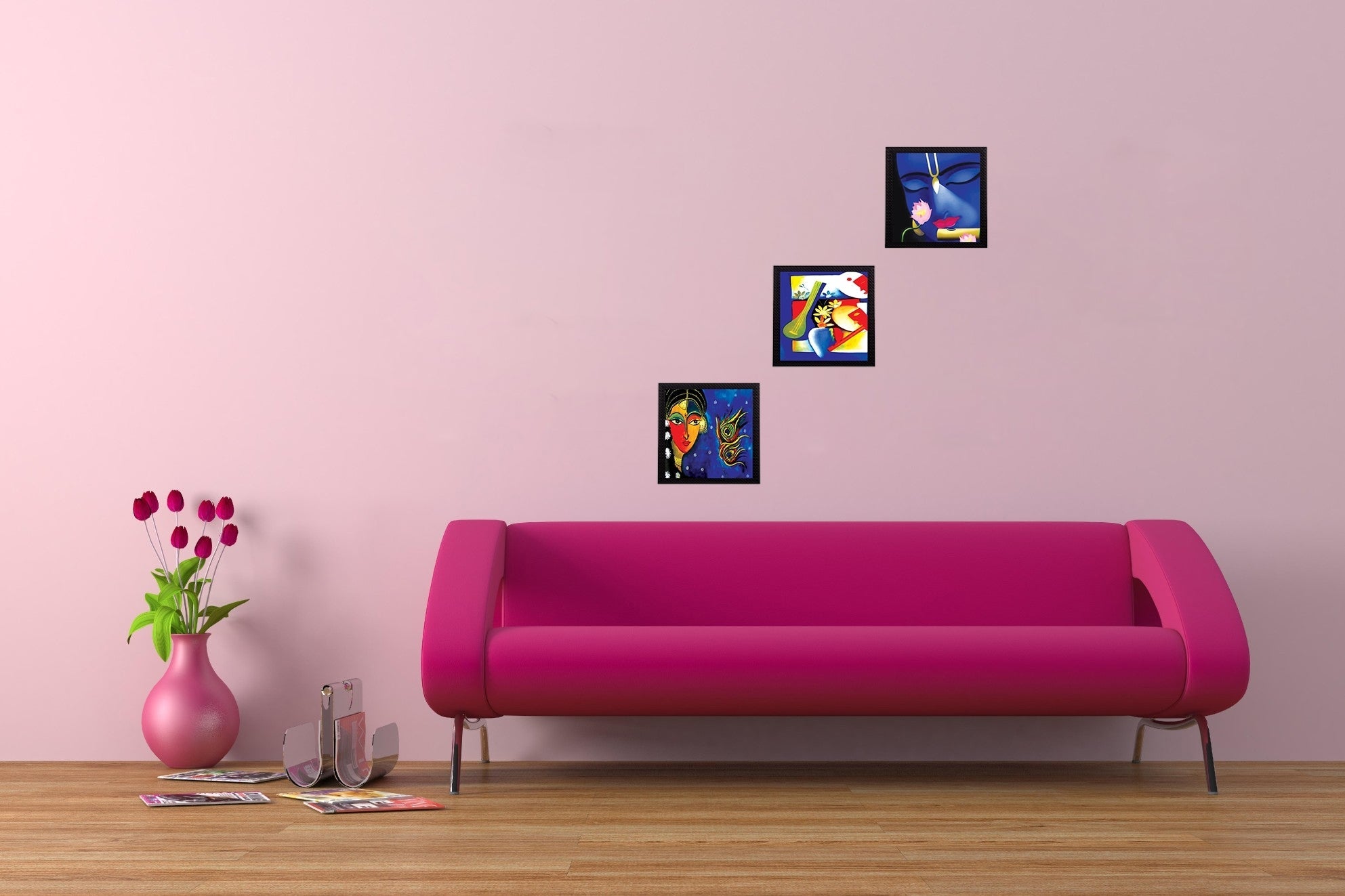 Set Of 3 Radha Krishna Satin Matt Texture UV Art Painting Kafalo