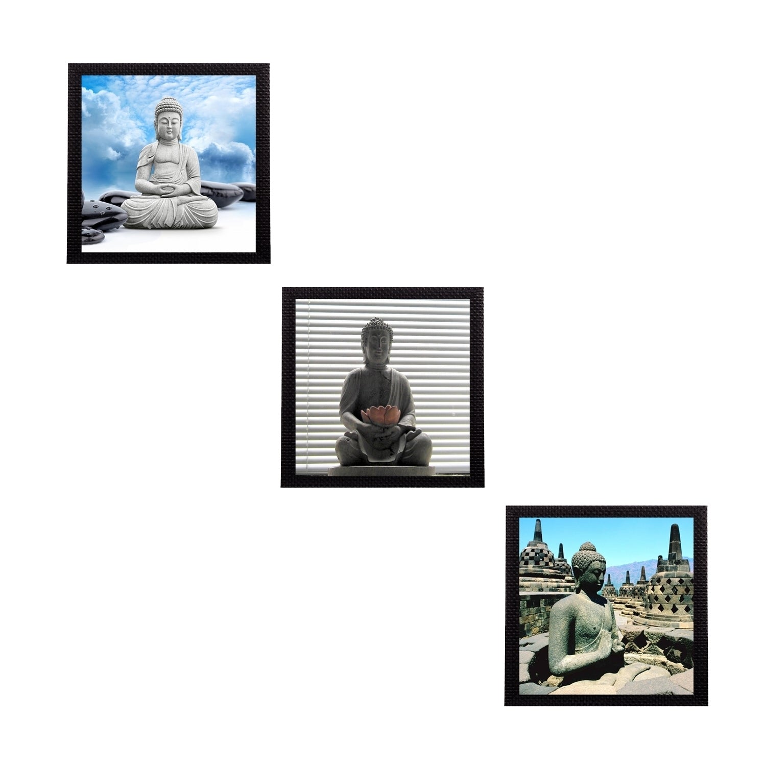 Set Of 3 Meditating Buddha Satin Matt Texture UV Art Painting Kafalo