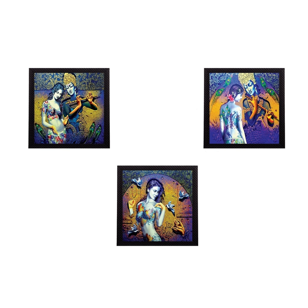 Set of 3 Abstract Radha Krishna Satin Matt Texture UV Art Painting Kafalo