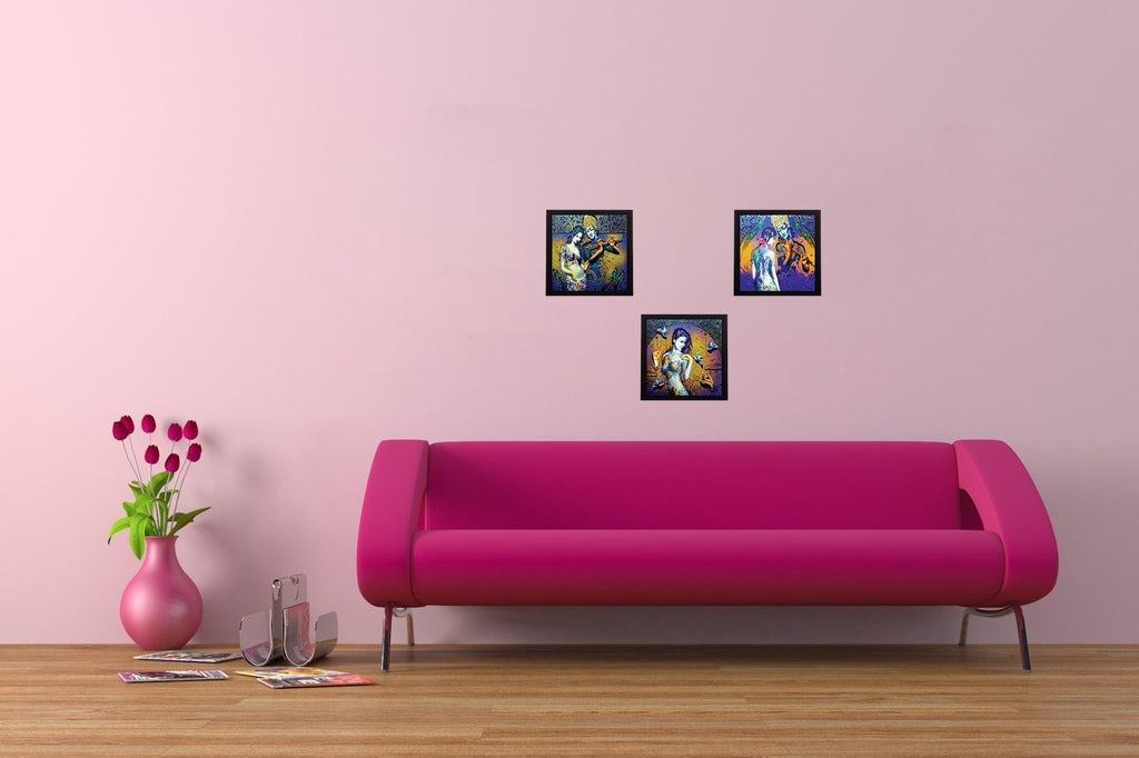 Set of 3 Abstract Radha Krishna Satin Matt Texture UV Art Painting Kafalo