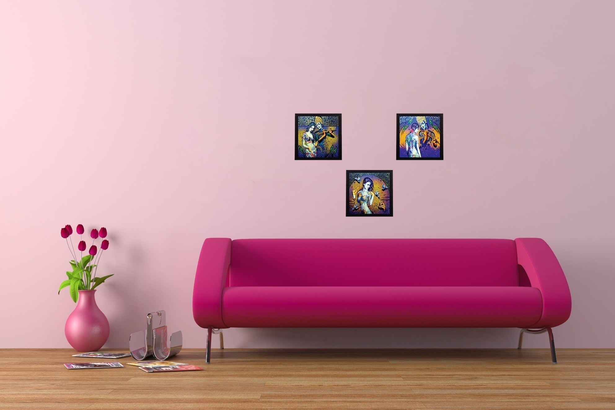 Set of 3 Abstract Radha Krishna Satin Matt Texture UV Art Painting Kafalo