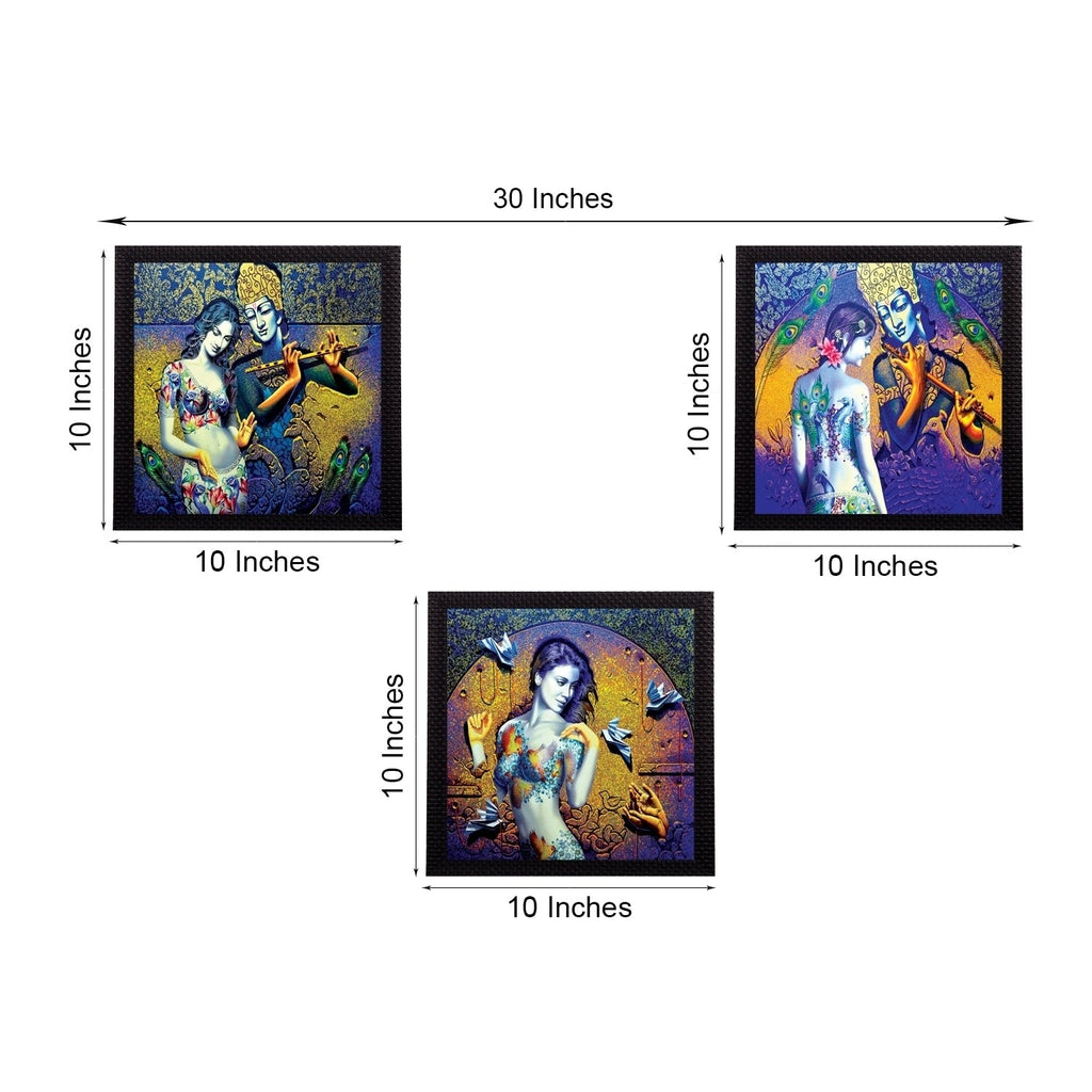 Set of 3 Abstract Radha Krishna Satin Matt Texture UV Art Painting Kafalo